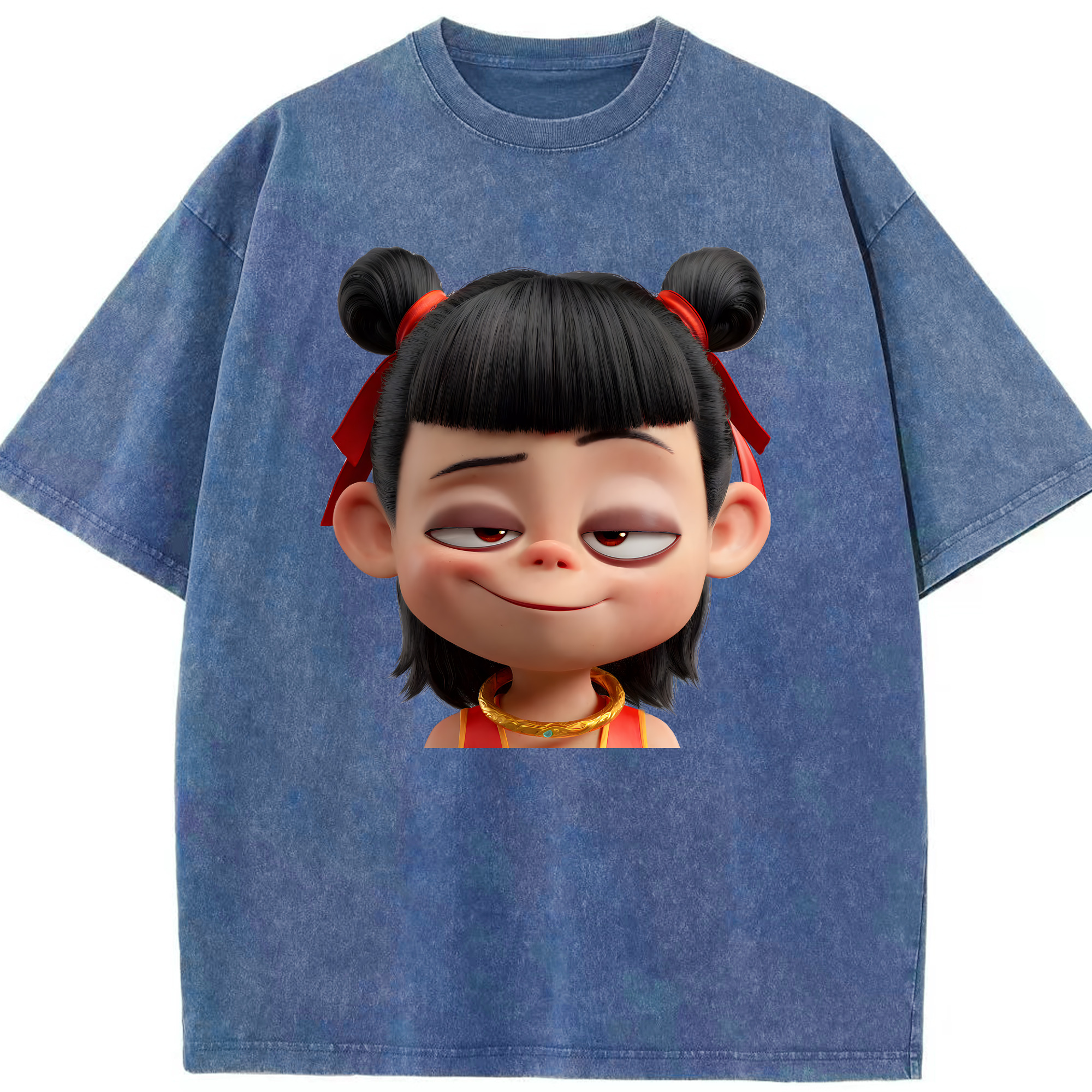 （画像用） Ne Zha 2 ナタ 魔童の大暴れ 綿100% ヴィンテージ風 半袖Tシャツ（フロントプリント）