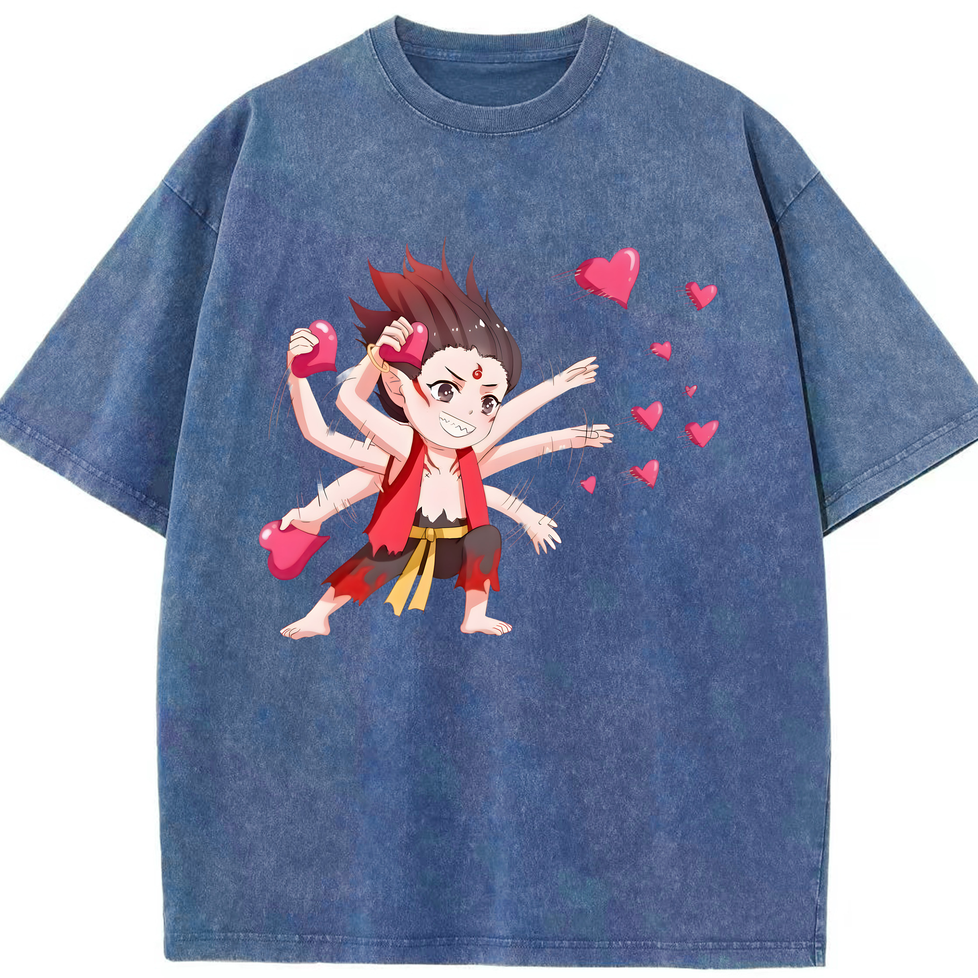 （画像用） Ne Zha 2 ナタ 魔童の大暴れ 綿100% ヴィンテージ風 半袖Tシャツ（フロントプリント）