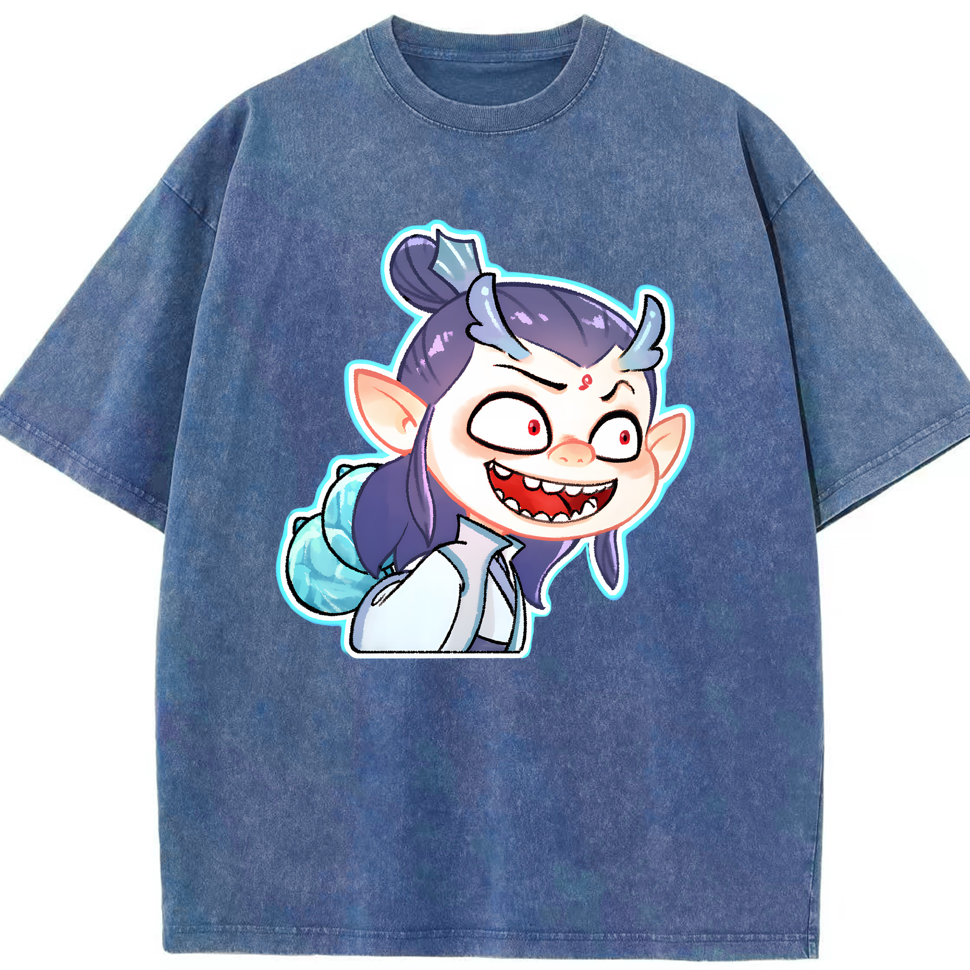 （画像用） Ne Zha 2 ナタ 魔童の大暴れ 綿100% ヴィンテージ風 半袖Tシャツ（フロントプリント）