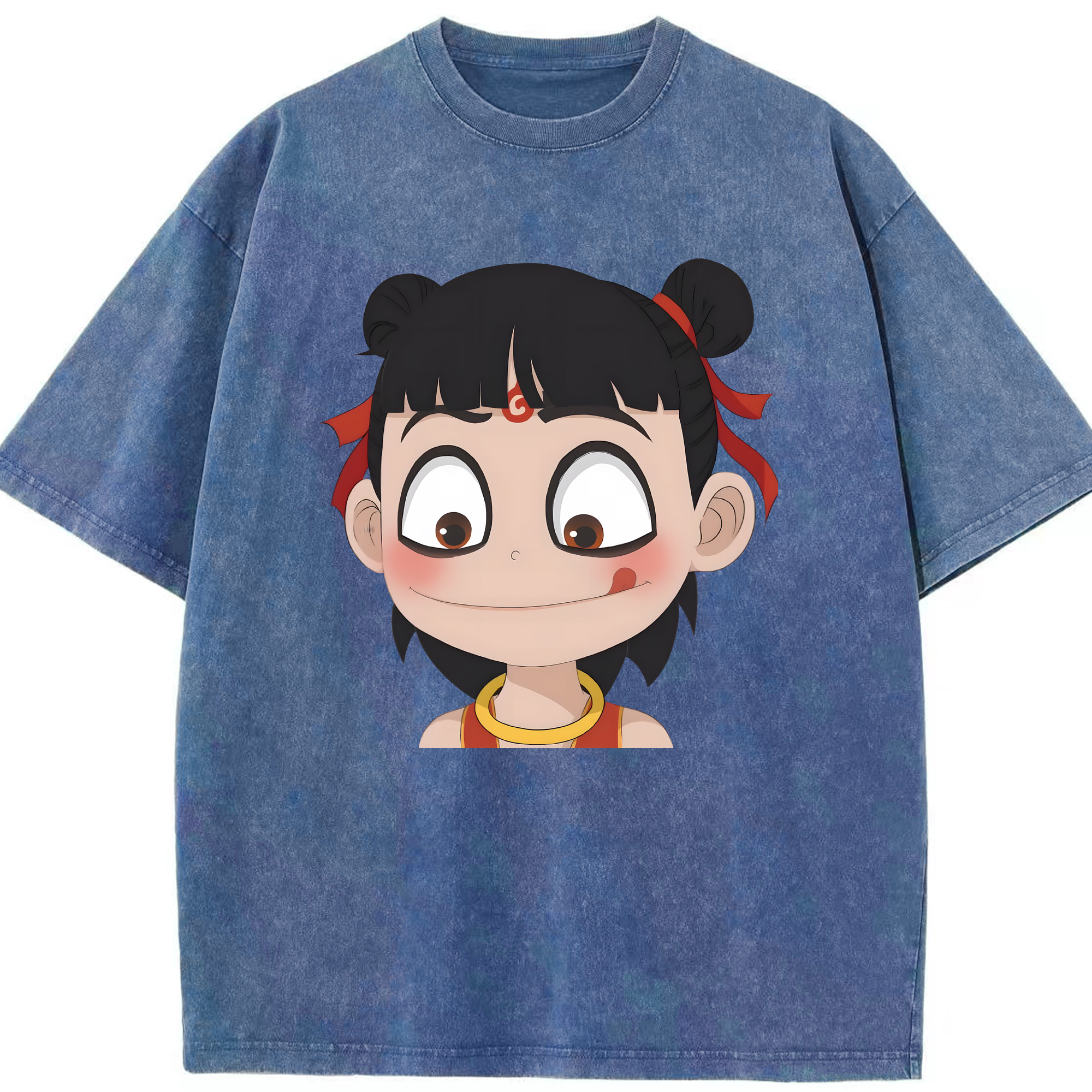 （画像用） Ne Zha 2 ナタ 魔童の大暴れ 綿100% ヴィンテージ風 半袖Tシャツ（フロントプリント）