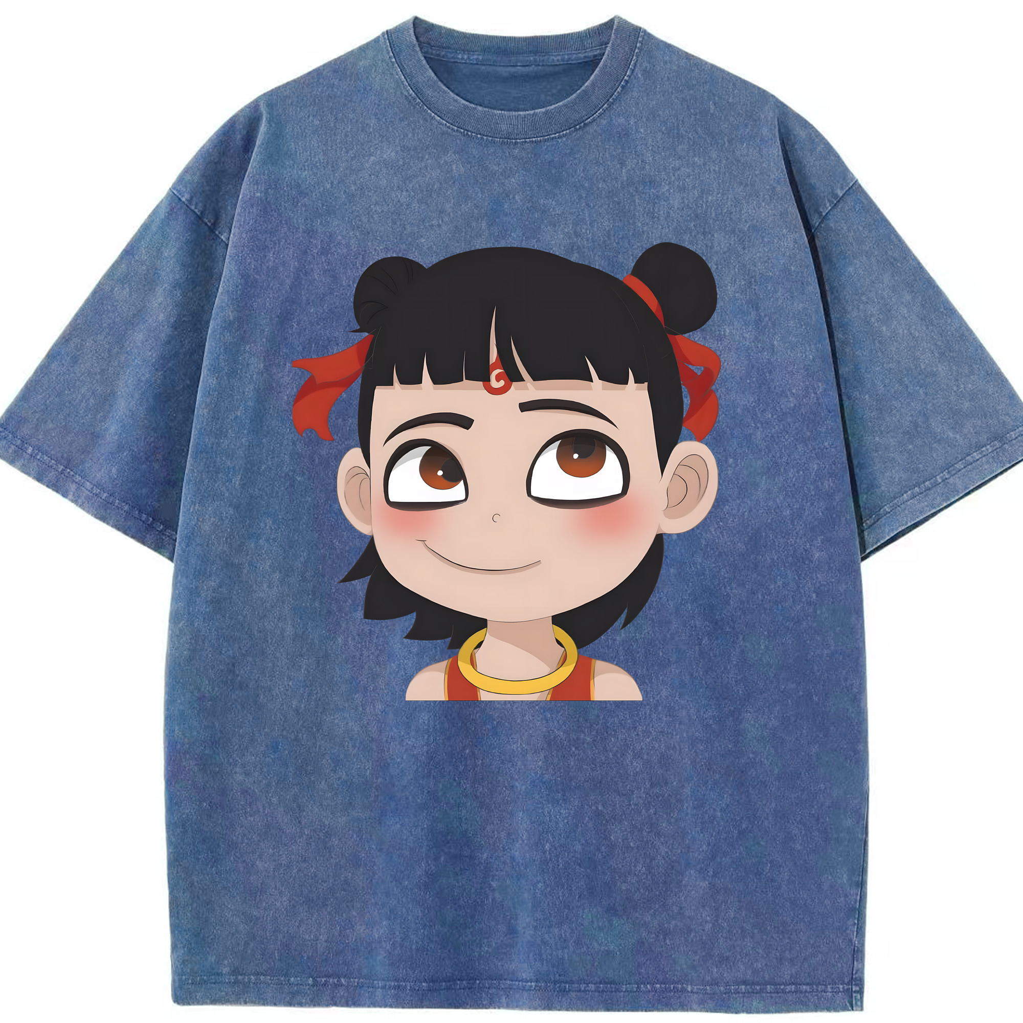 （画像用） Ne Zha 2 ナタ 魔童の大暴れ 綿100% ヴィンテージ風 半袖Tシャツ（フロントプリント）