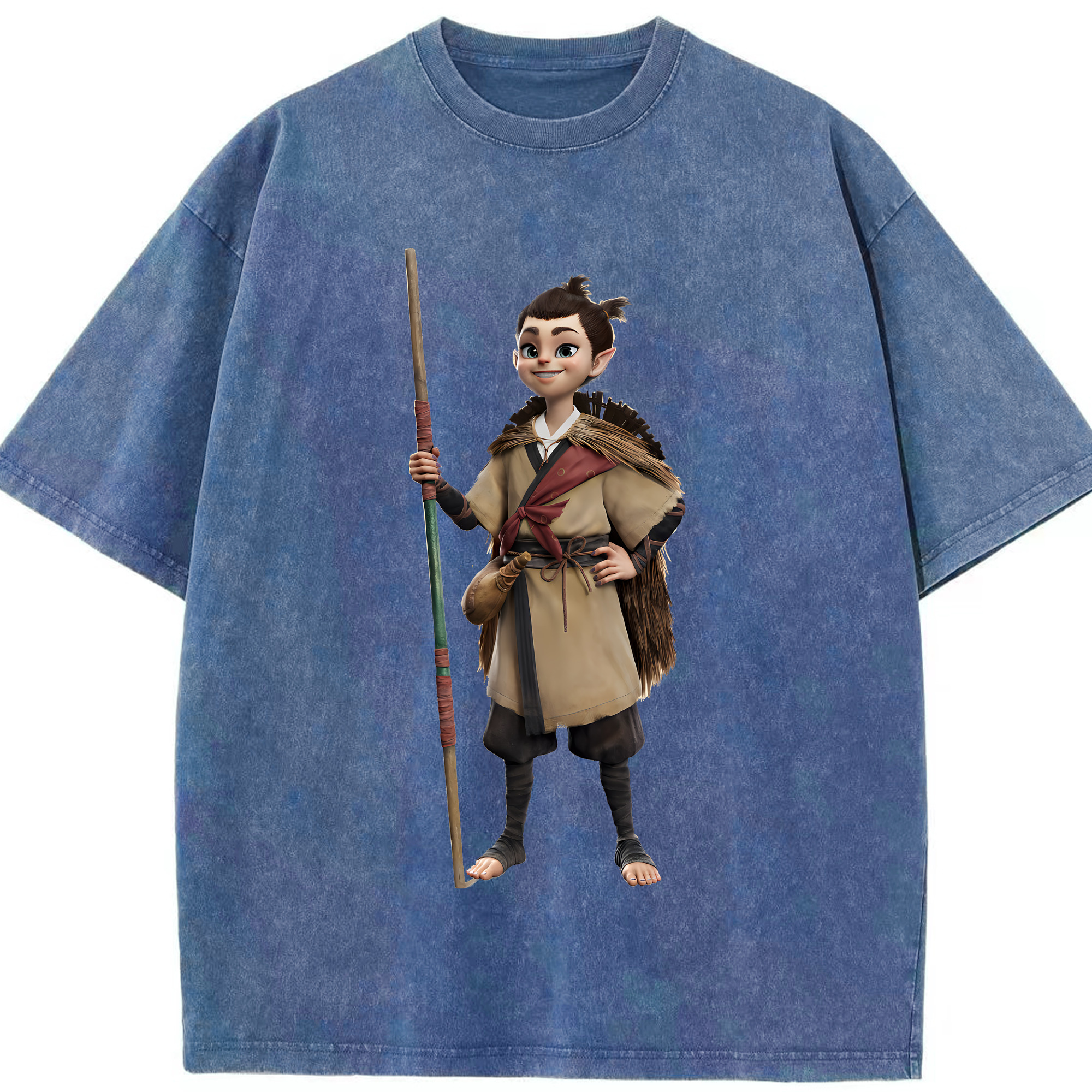 （画像用） Ne Zha 2 ナタ 魔童の大暴れ 綿100% ヴィンテージ風 半袖Tシャツ（フロントプリント）