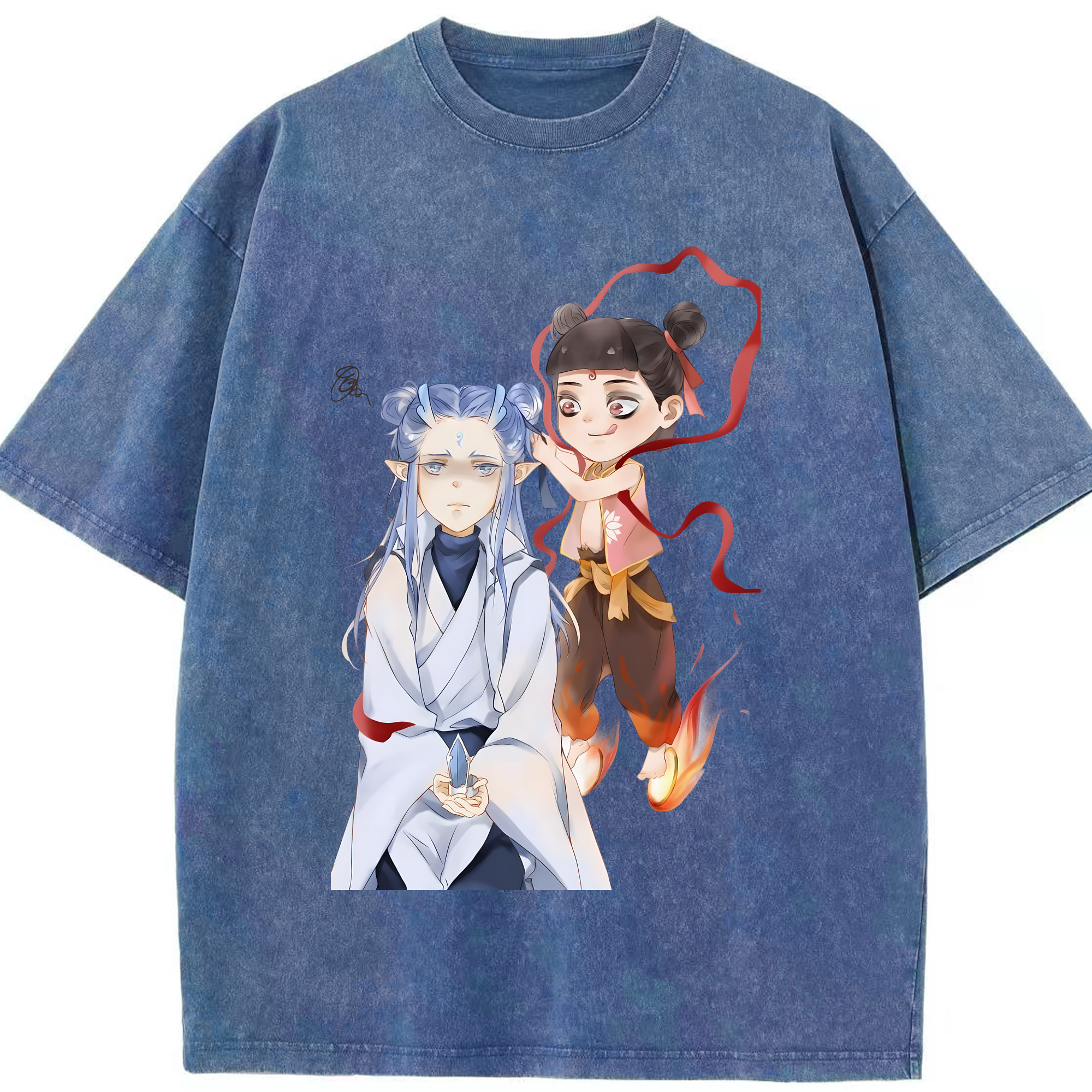 （画像用） Ne Zha 2 ナタ 魔童の大暴れ 綿100% ヴィンテージ風 半袖Tシャツ（フロントプリント）