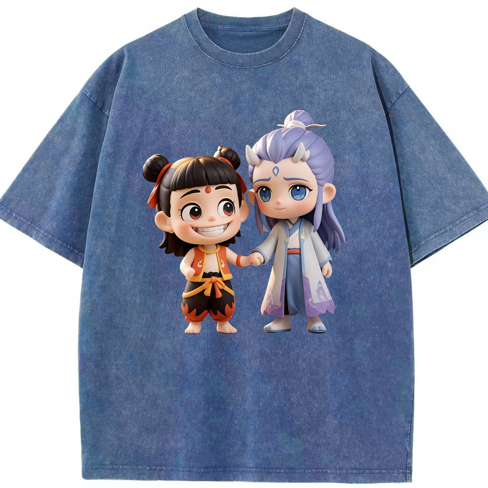 （画像用） Ne Zha 2 ナタ 魔童の大暴れ 綿100% ヴィンテージ風 半袖Tシャツ（フロントプリント）