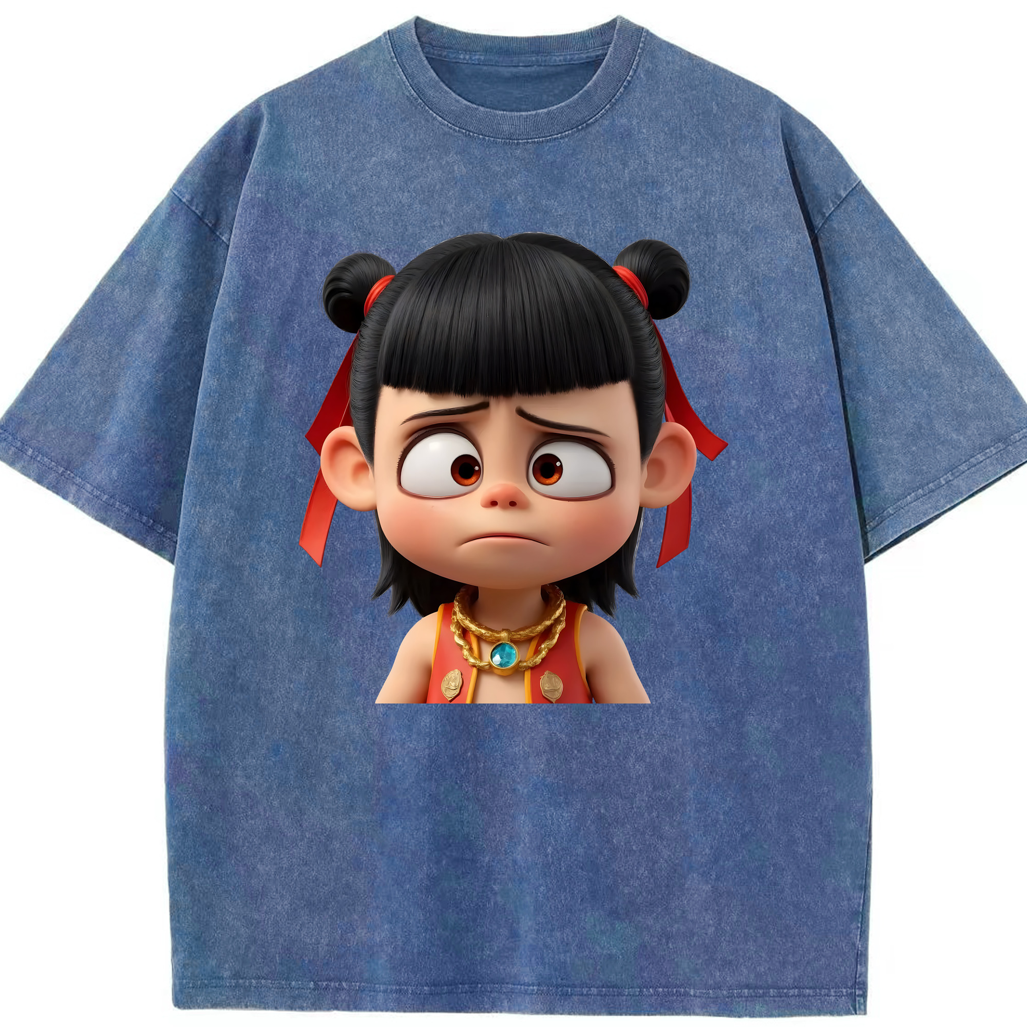 （画像用） Ne Zha 2 ナタ 魔童の大暴れ 綿100% ヴィンテージ風 半袖Tシャツ（フロントプリント）