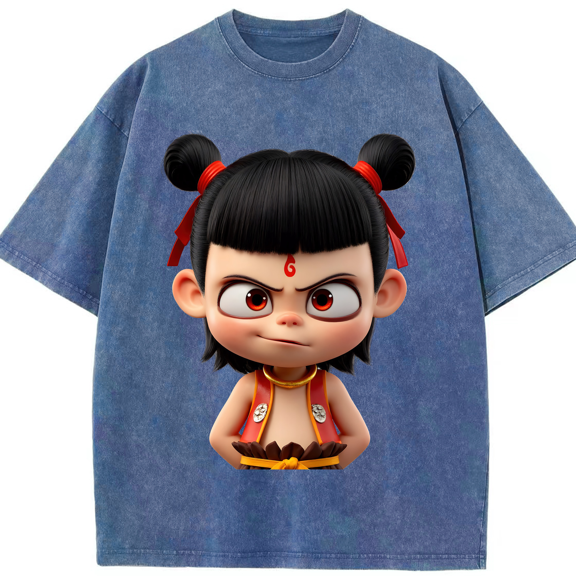 （画像用） Ne Zha 2 ナタ 魔童の大暴れ 綿100% ヴィンテージ風 半袖Tシャツ（フロントプリント）