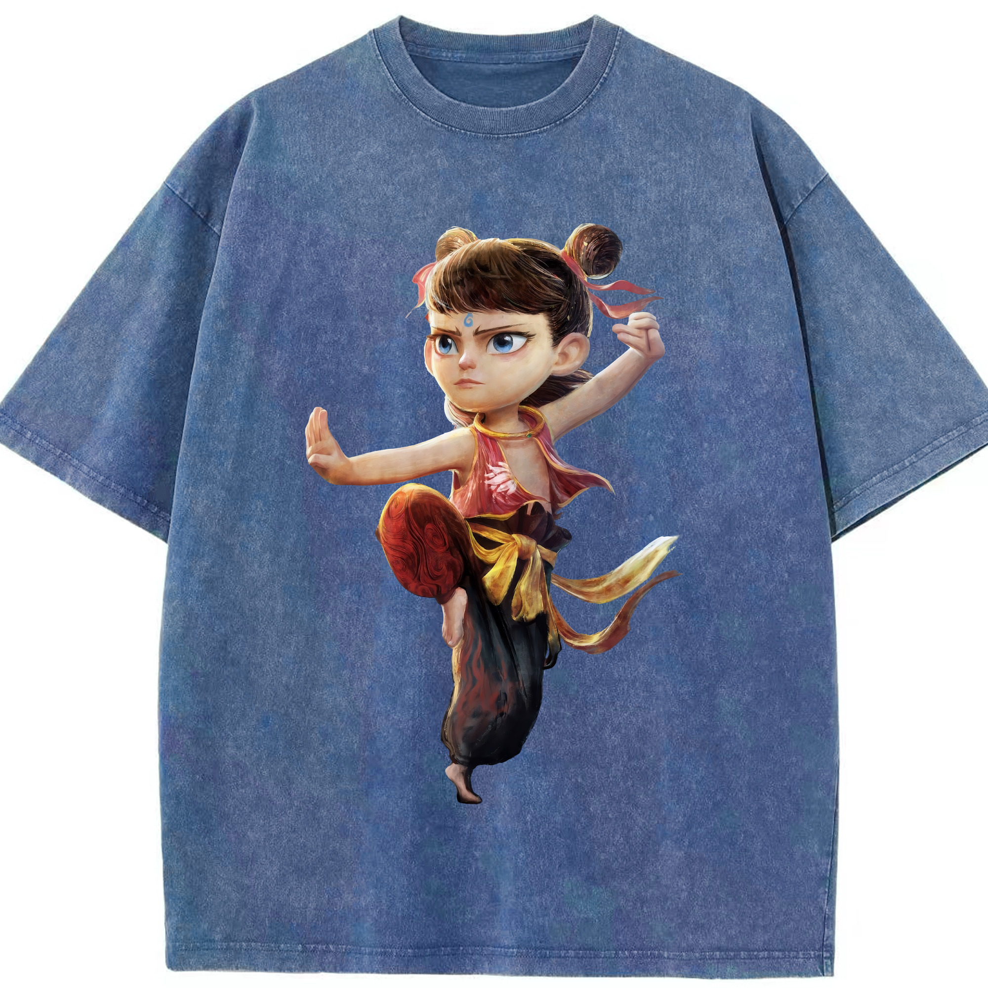 （画像用） Ne Zha 2 ナタ 魔童の大暴れ 綿100% ヴィンテージ風 半袖Tシャツ（フロントプリント）