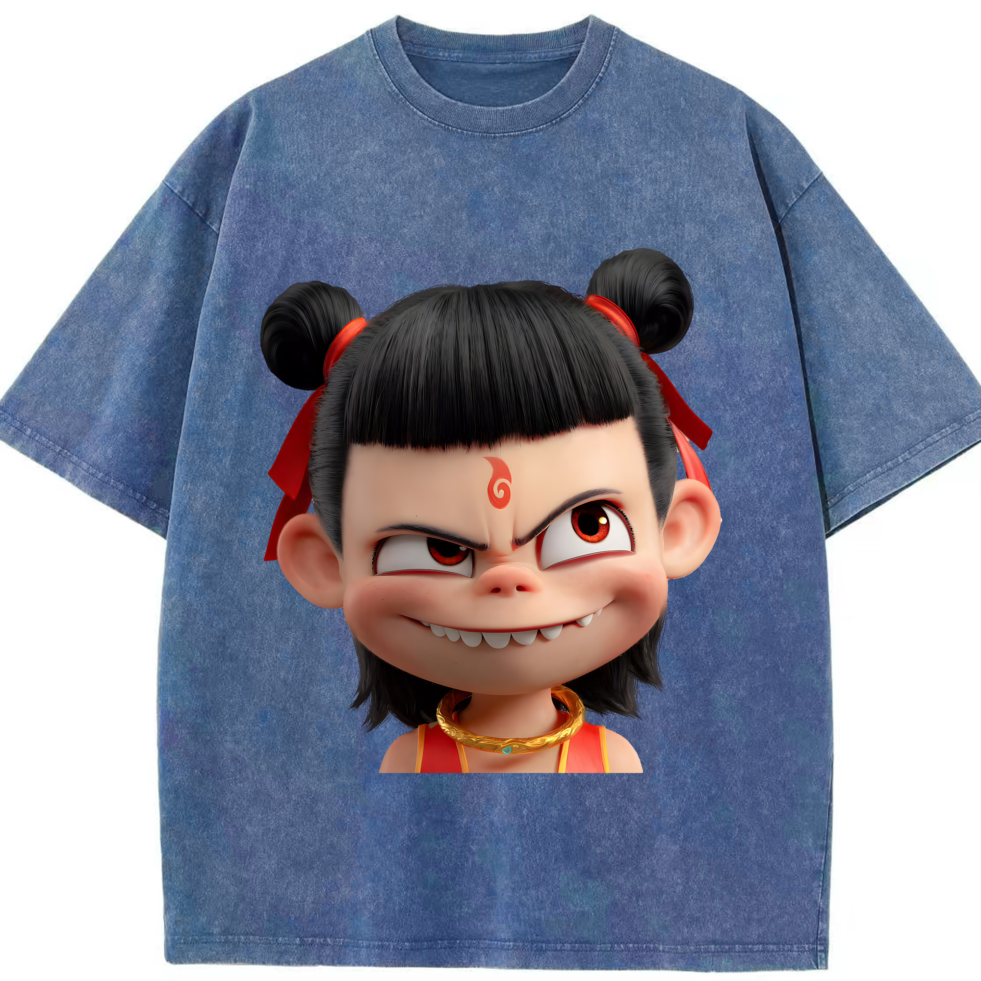 （画像用） Ne Zha 2 ナタ 魔童の大暴れ 綿100% ヴィンテージ風 半袖Tシャツ（フロントプリント）