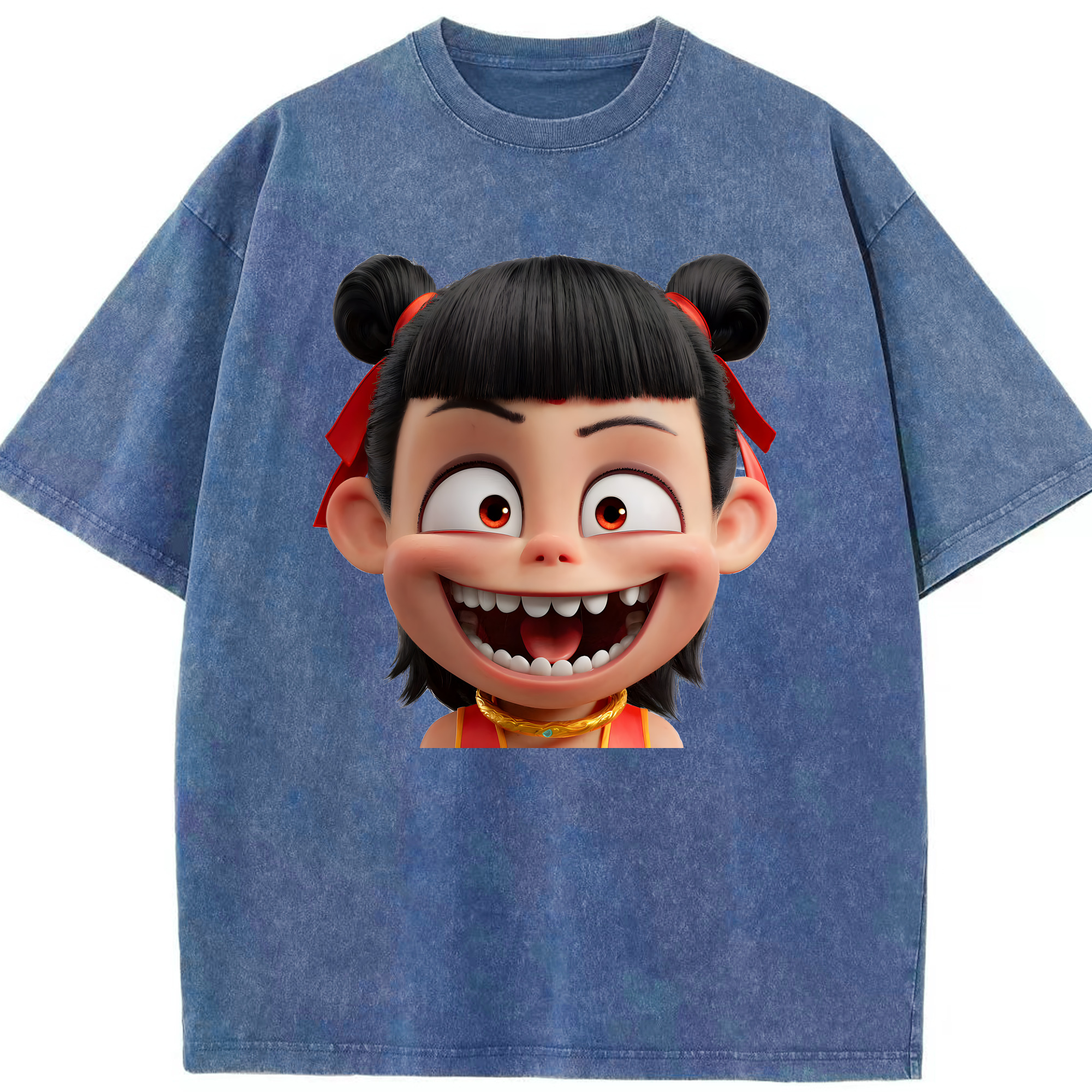 （画像用） Ne Zha 2 ナタ 魔童の大暴れ 綿100% ヴィンテージ風 半袖Tシャツ（フロントプリント）