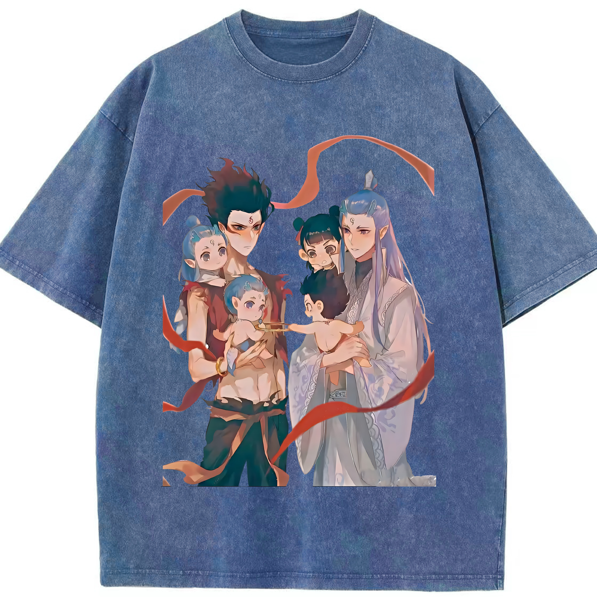 （画像用） Ne Zha 2 ナタ 魔童の大暴れ 綿100% ヴィンテージ風 半袖Tシャツ（フロントプリント）