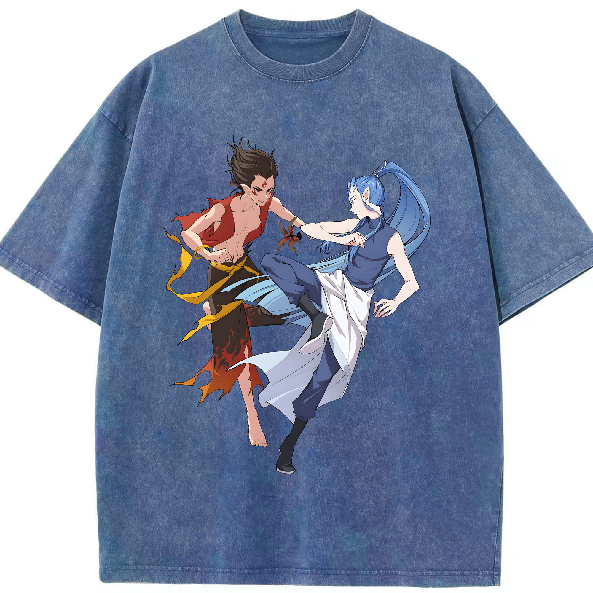 （画像用） Ne Zha 2 ナタ 魔童の大暴れ 綿100% ヴィンテージ風 半袖Tシャツ（フロントプリント）
