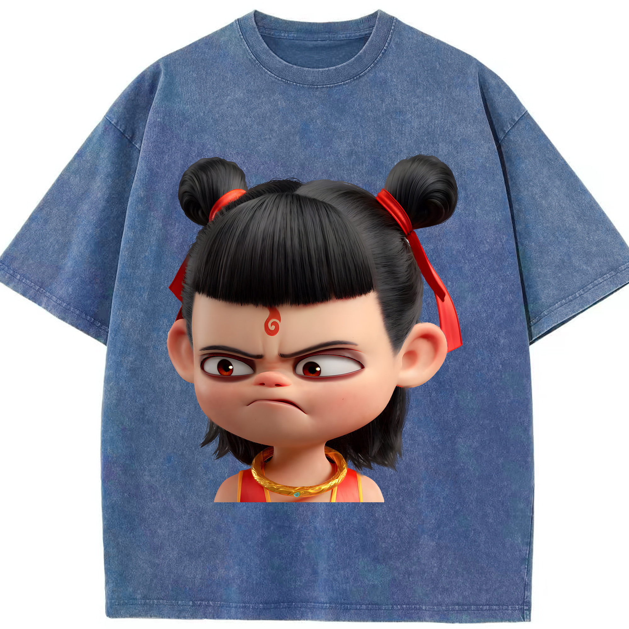 （画像用） Ne Zha 2 ナタ 魔童の大暴れ 綿100% ヴィンテージ風 半袖Tシャツ（フロントプリント）