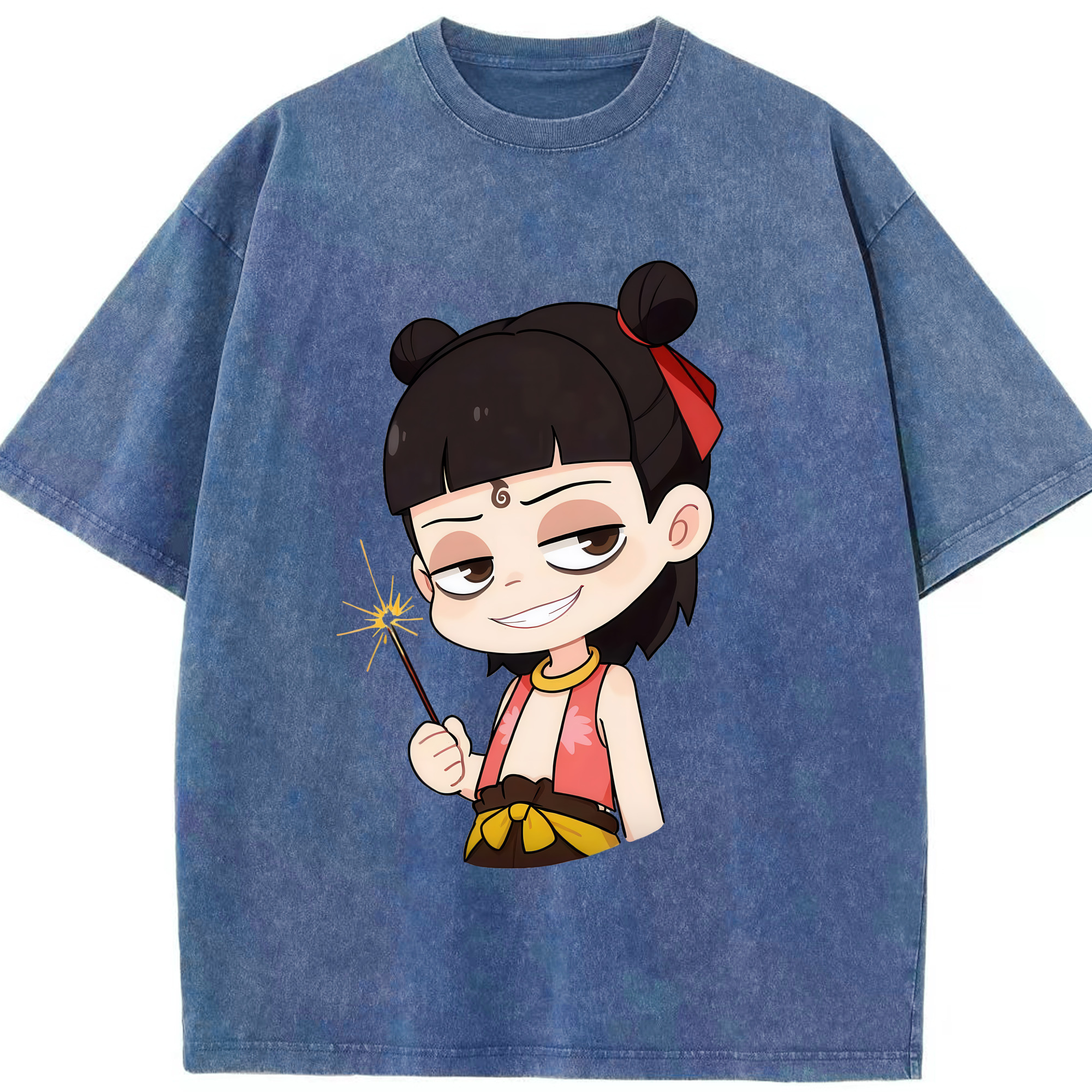 （画像用） Ne Zha 2 ナタ 魔童の大暴れ 綿100% ヴィンテージ風 半袖Tシャツ（フロントプリント）