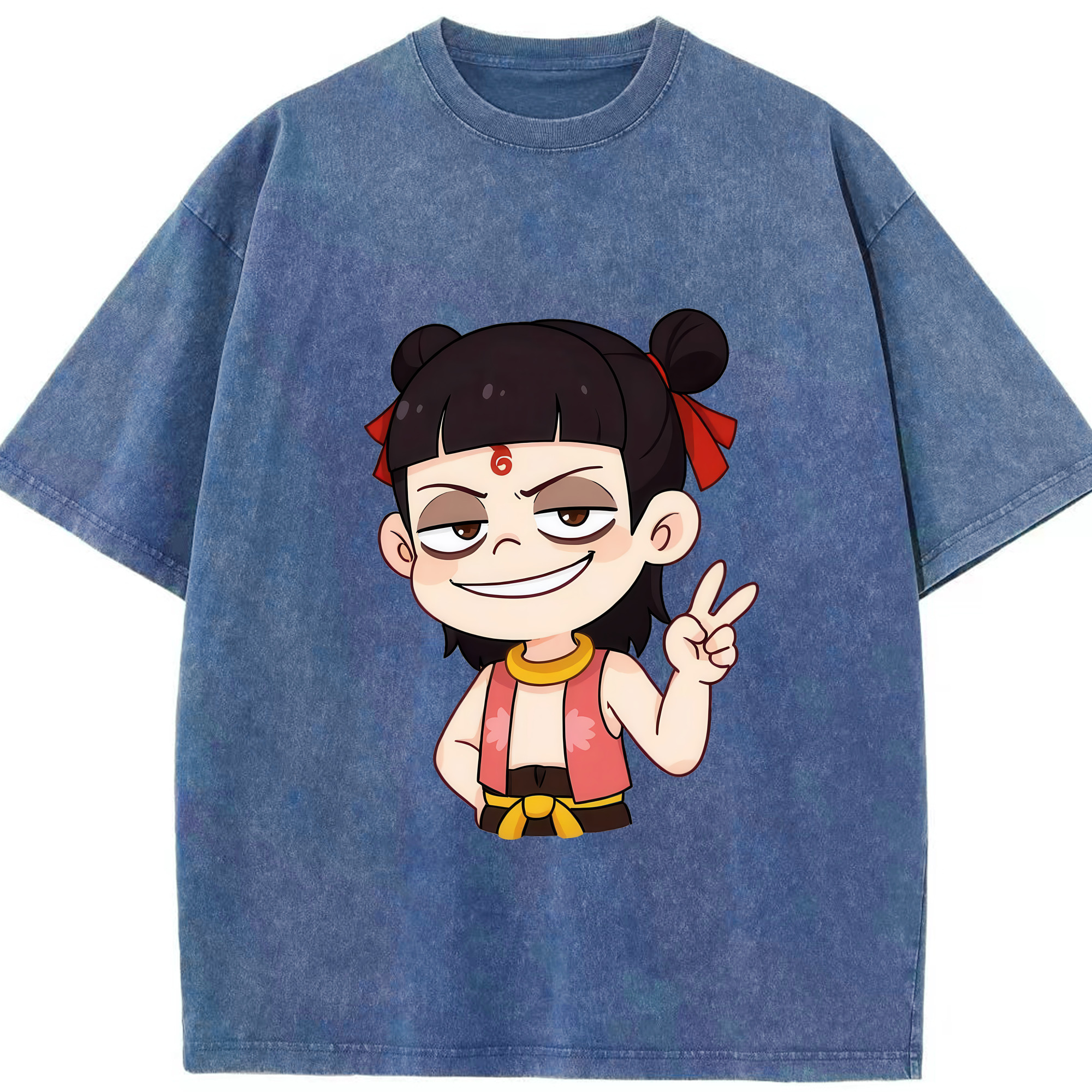 （画像用） Ne Zha 2 ナタ 魔童の大暴れ 綿100% ヴィンテージ風 半袖Tシャツ（フロントプリント）