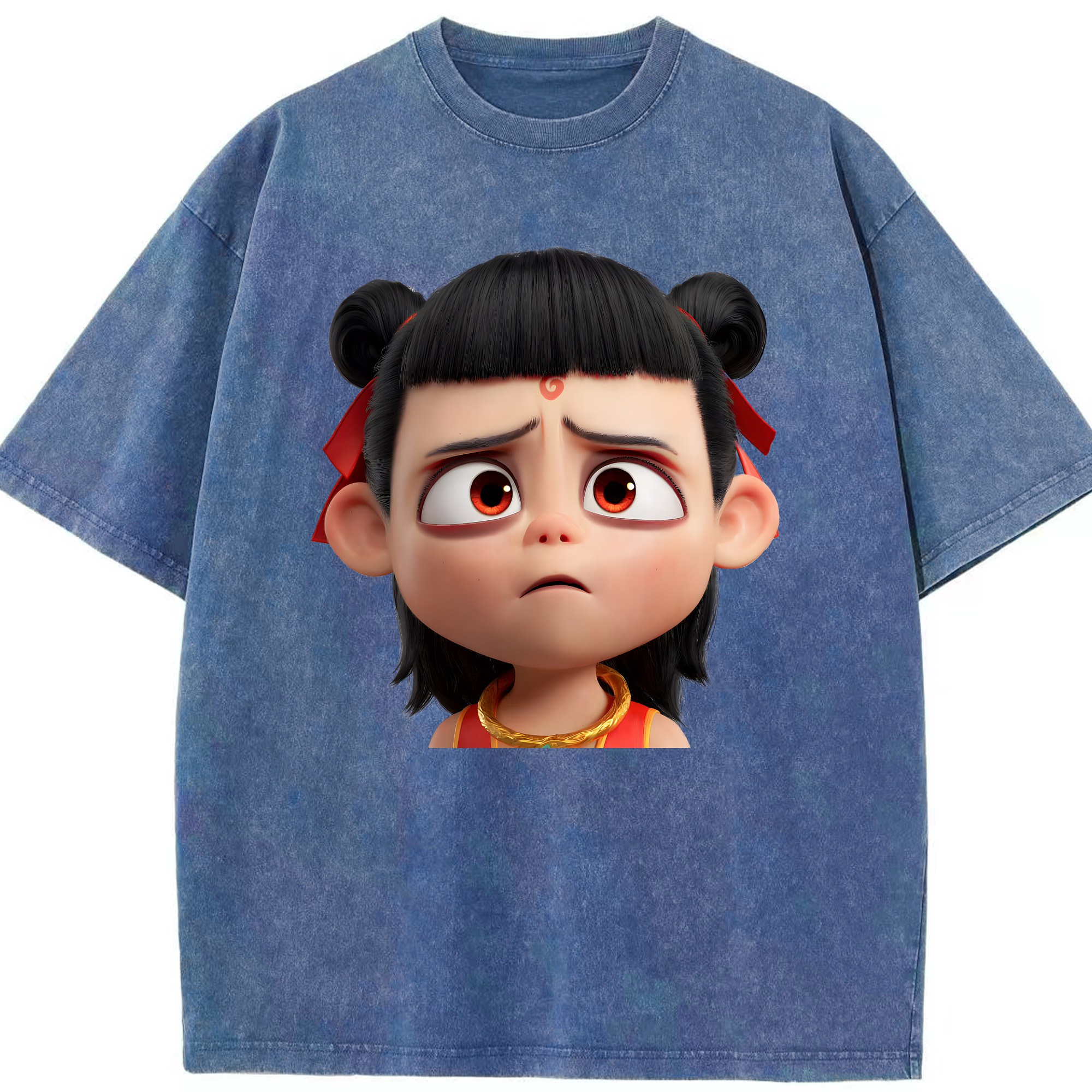 （画像用） Ne Zha 2 ナタ 魔童の大暴れ 綿100% ヴィンテージ風 半袖Tシャツ（フロントプリント）