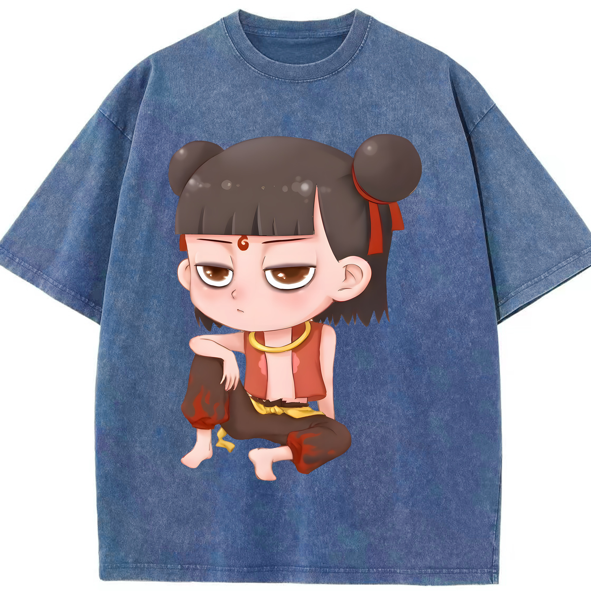 （画像用） Ne Zha 2 ナタ 魔童の大暴れ 綿100% ヴィンテージ風 半袖Tシャツ（フロントプリント）