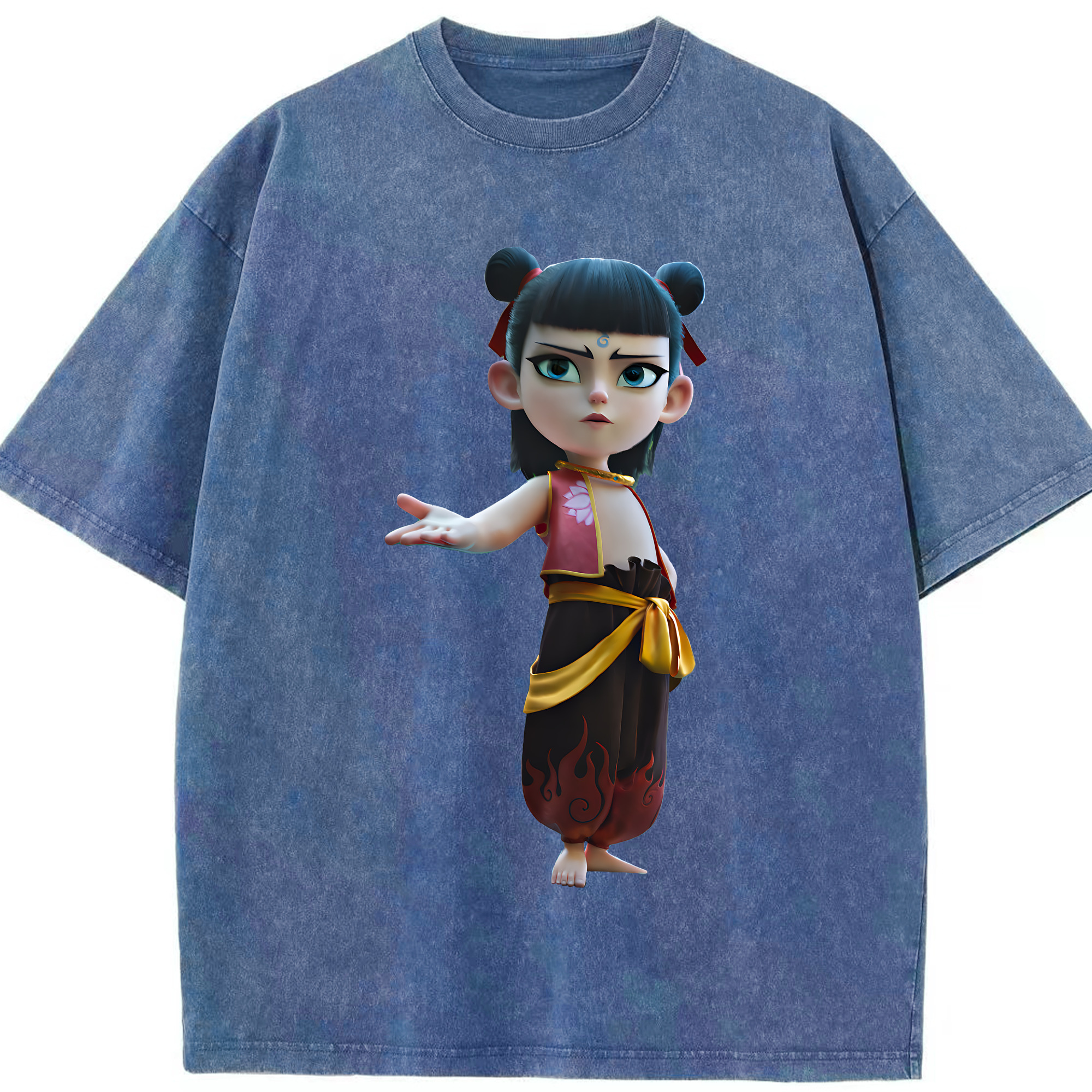 （画像用） Ne Zha 2 ナタ 魔童の大暴れ 綿100% ヴィンテージ風 半袖Tシャツ（フロントプリント）