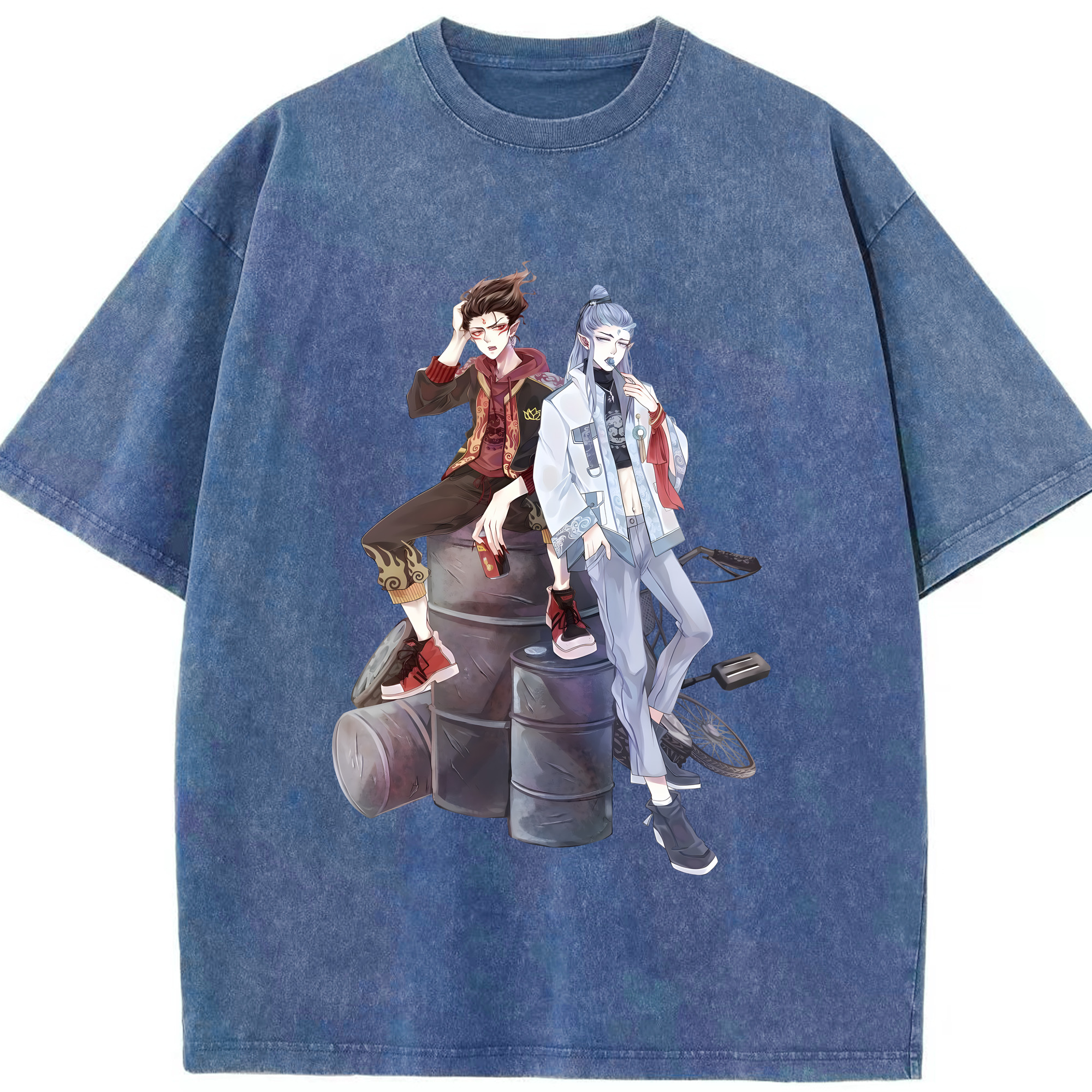 （画像用） Ne Zha 2 ナタ 魔童の大暴れ 綿100% ヴィンテージ風 半袖Tシャツ（フロントプリント）
