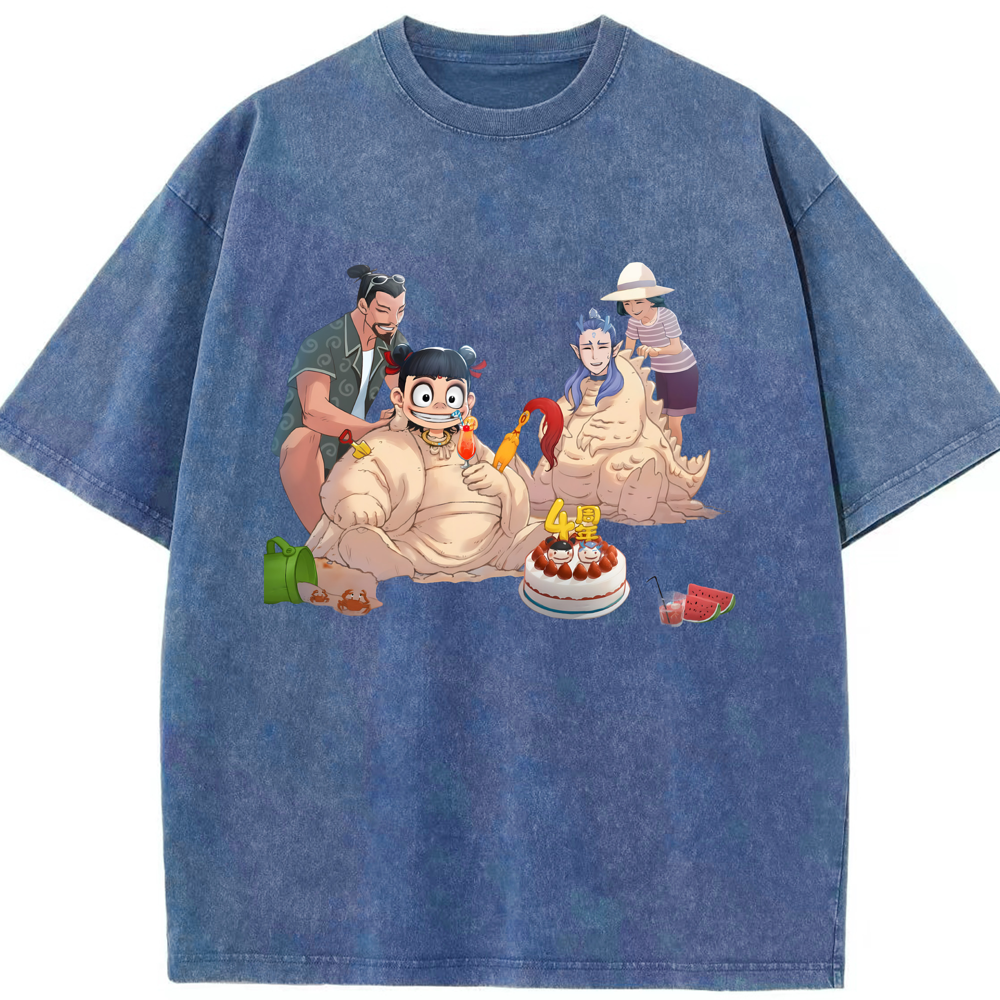 （画像用） Ne Zha 2 ナタ 魔童の大暴れ 綿100% ヴィンテージ風 半袖Tシャツ（フロントプリント）
