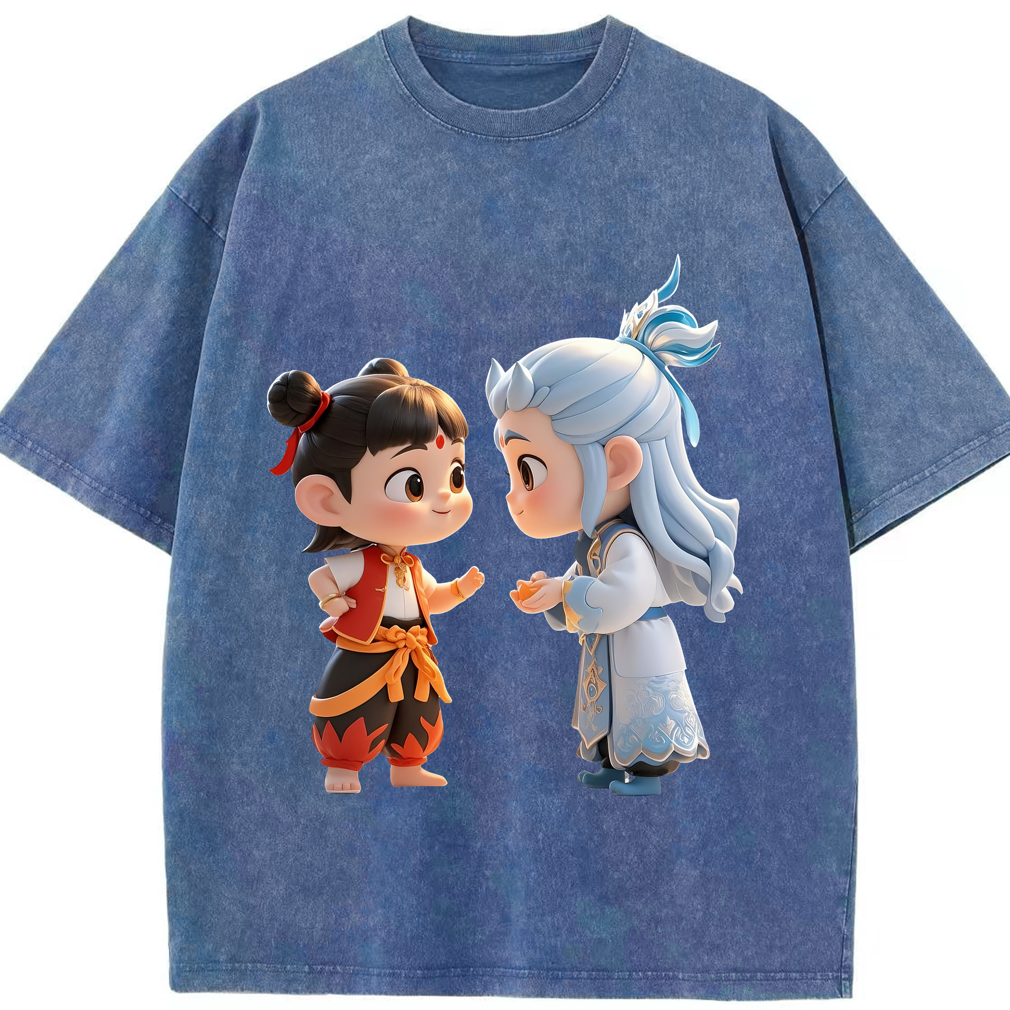 （画像用） Ne Zha 2 ナタ 魔童の大暴れ 綿100% ヴィンテージ風 半袖Tシャツ（フロントプリント）