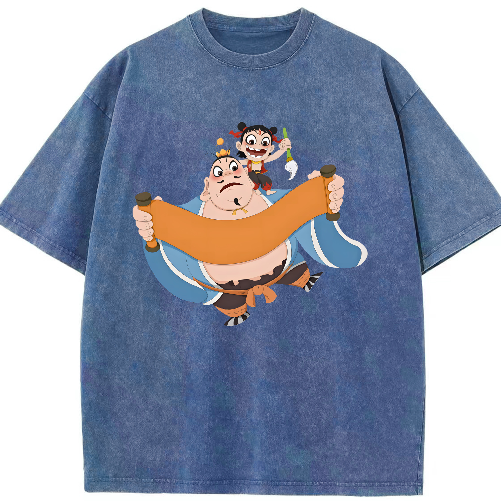 （画像用） Ne Zha 2 ナタ 魔童の大暴れ 綿100% ヴィンテージ風 半袖Tシャツ（フロントプリント）