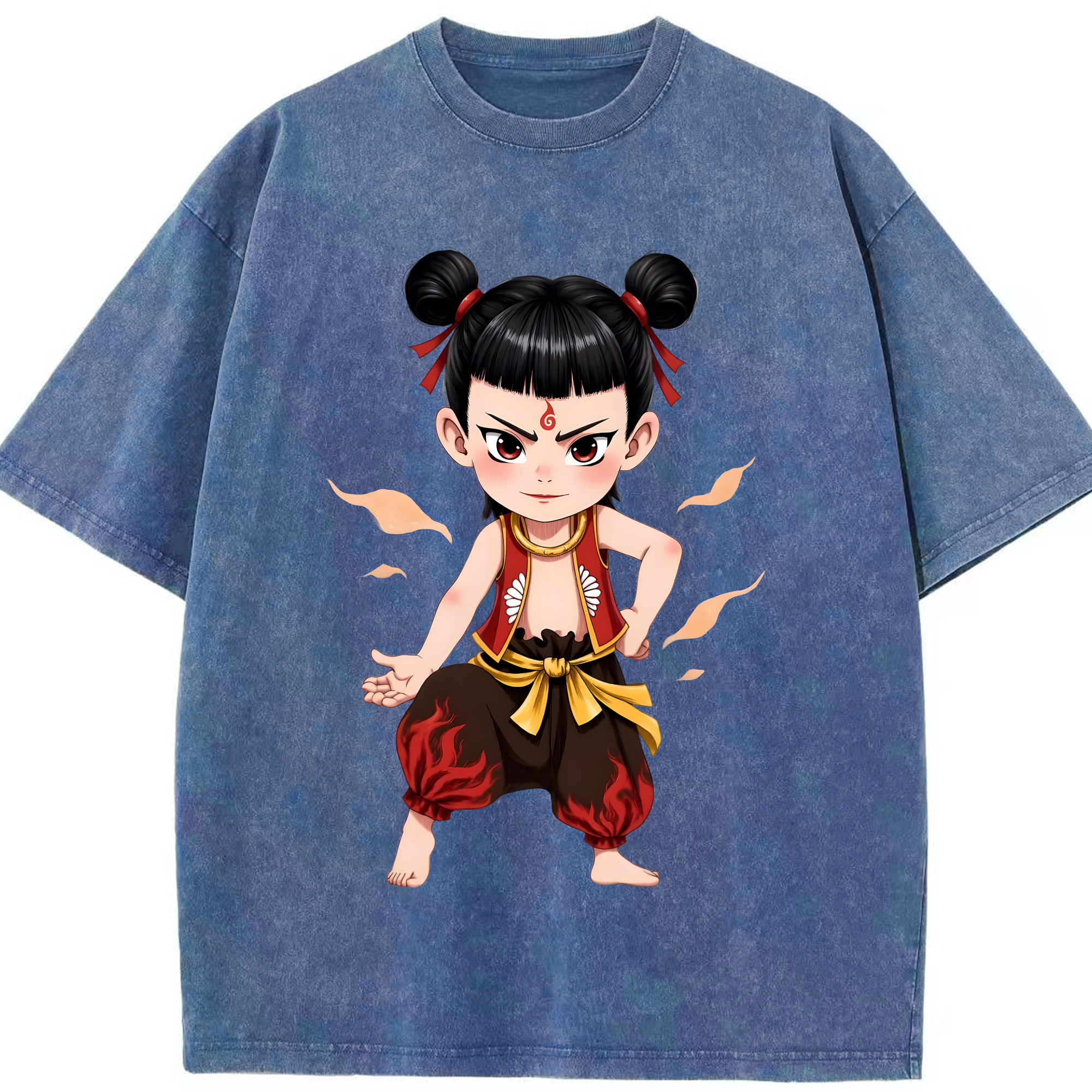 （画像用） Ne Zha 2 ナタ 魔童の大暴れ 綿100% ヴィンテージ風 半袖Tシャツ（フロントプリント）