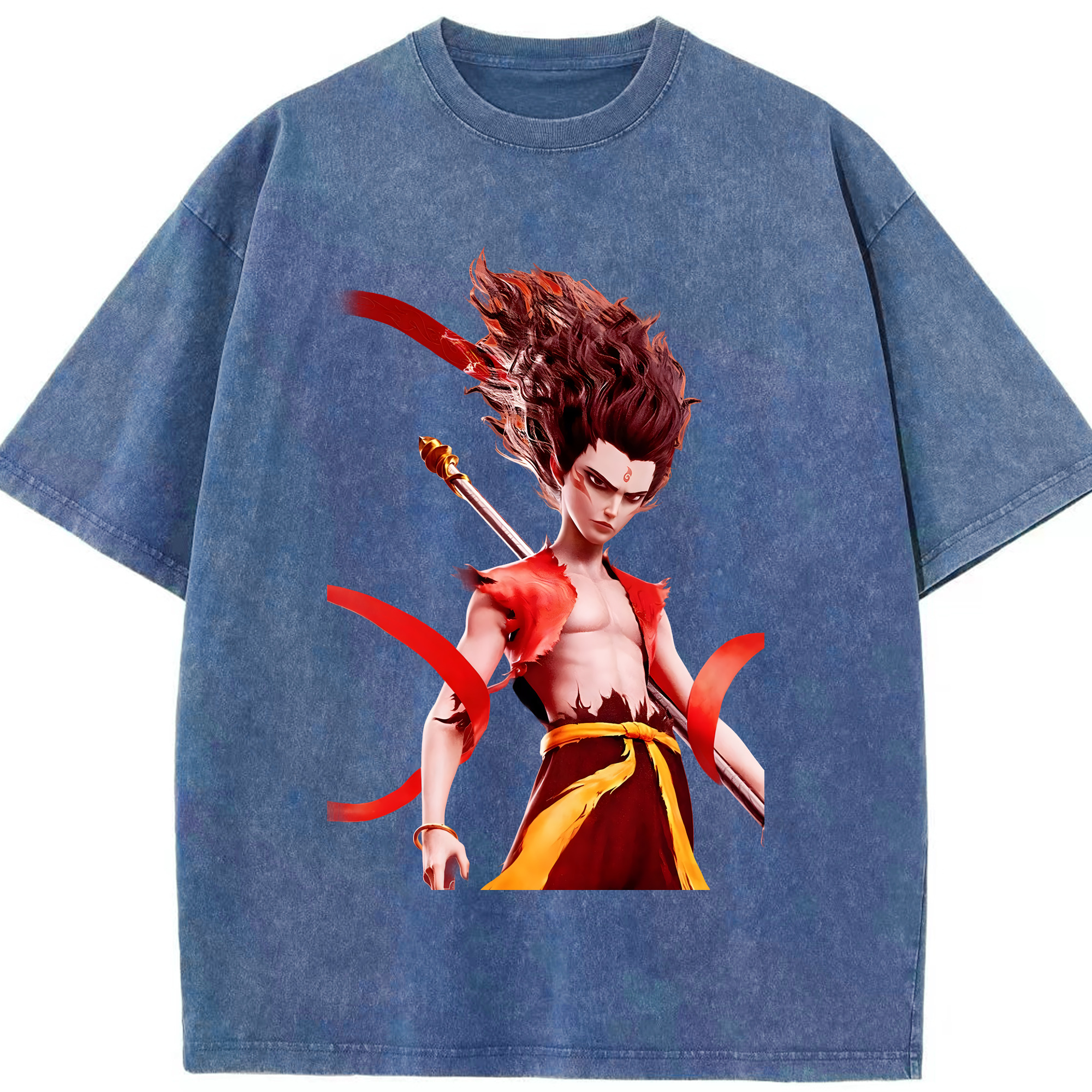 （画像用） Ne Zha 2 ナタ 魔童の大暴れ 綿100% ヴィンテージ風 半袖Tシャツ（フロントプリント）