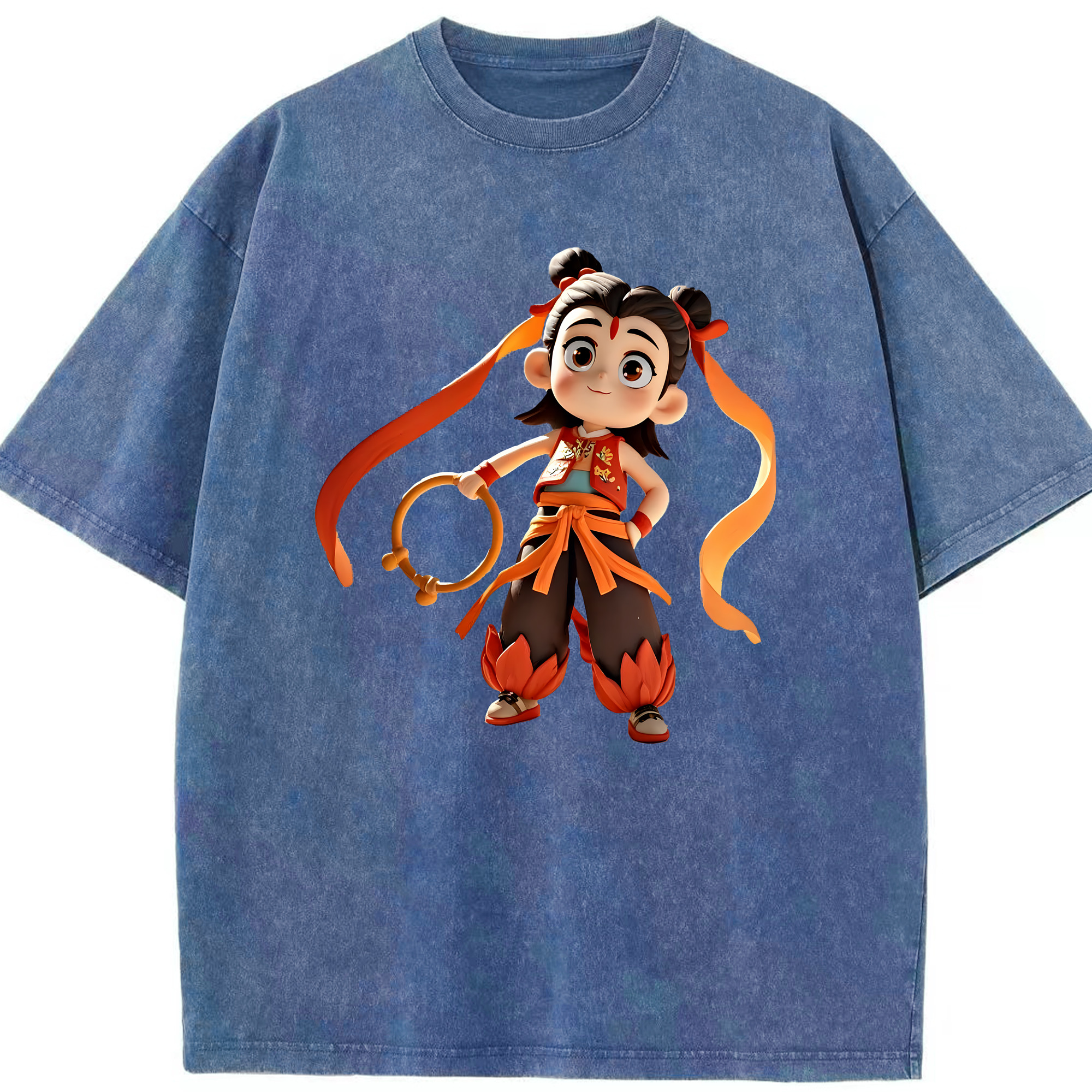 （画像用） Ne Zha 2 ナタ 魔童の大暴れ 綿100% ヴィンテージ風 半袖Tシャツ（フロントプリント）