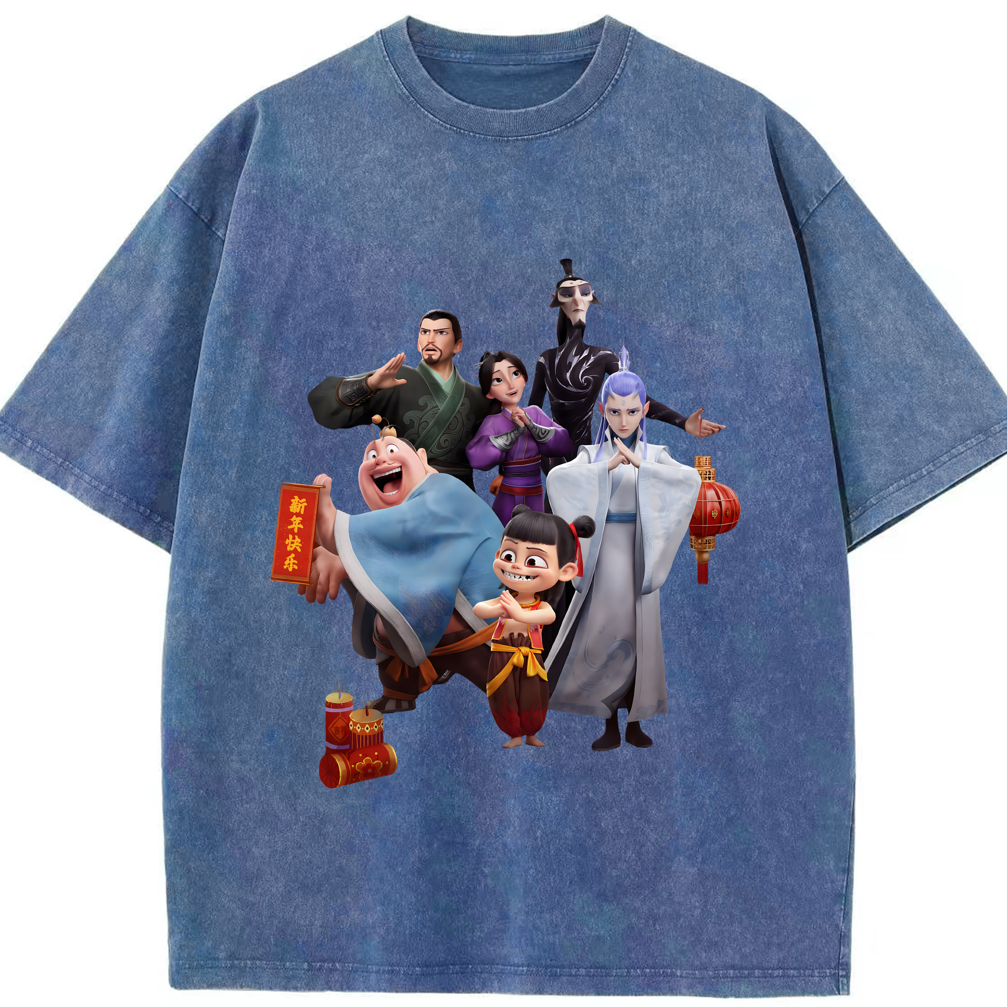（画像用） Ne Zha 2 ナタ 魔童の大暴れ 綿100% ヴィンテージ風 半袖Tシャツ（フロントプリント）