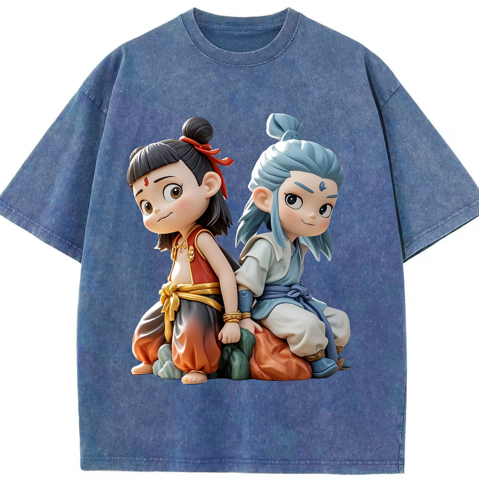 （画像用） Ne Zha 2 ナタ 魔童の大暴れ 綿100% ヴィンテージ風 半袖Tシャツ（フロントプリント）