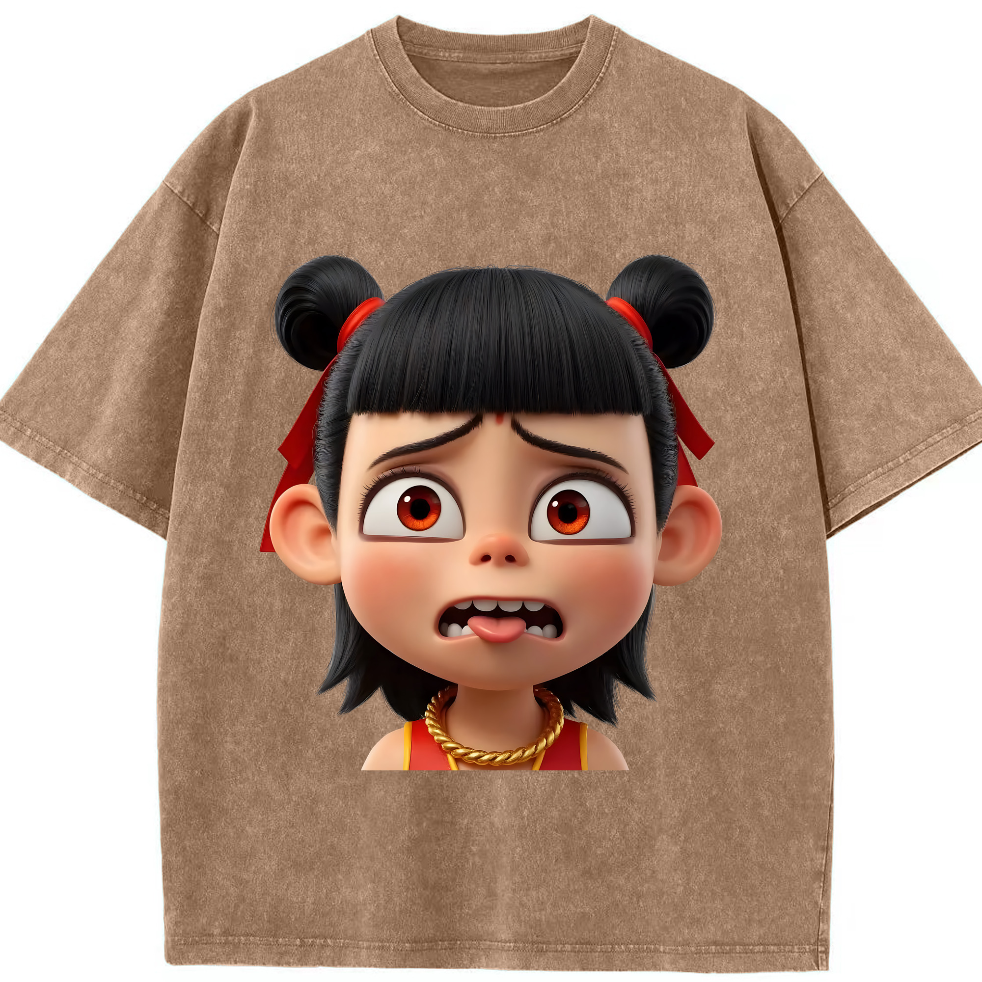 （画像用） Ne Zha 2 ナタ 魔童の大暴れ 綿100% ヴィンテージ風 半袖Tシャツ（フロントプリント）