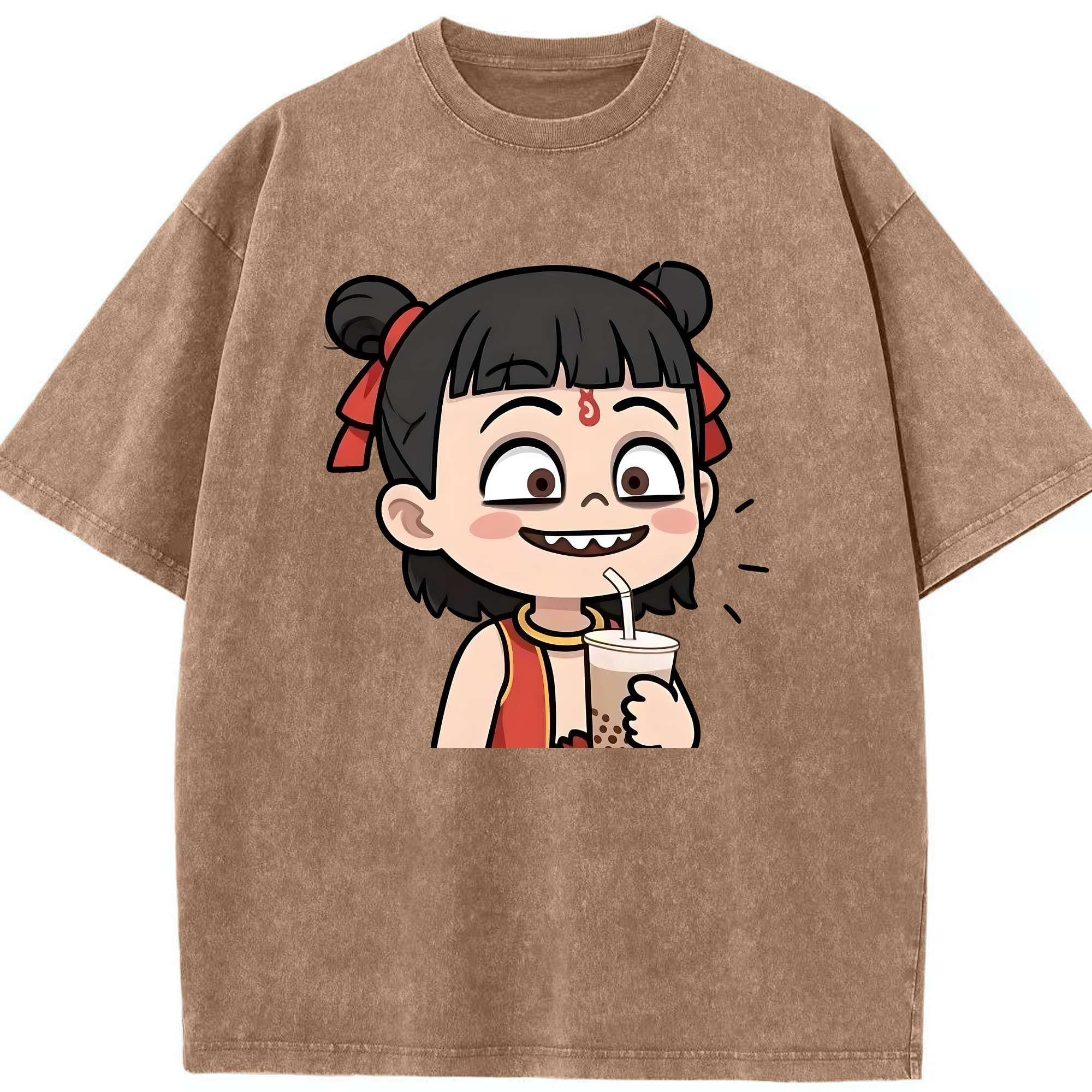 （画像用） Ne Zha 2 ナタ 魔童の大暴れ 綿100% ヴィンテージ風 半袖Tシャツ（フロントプリント）