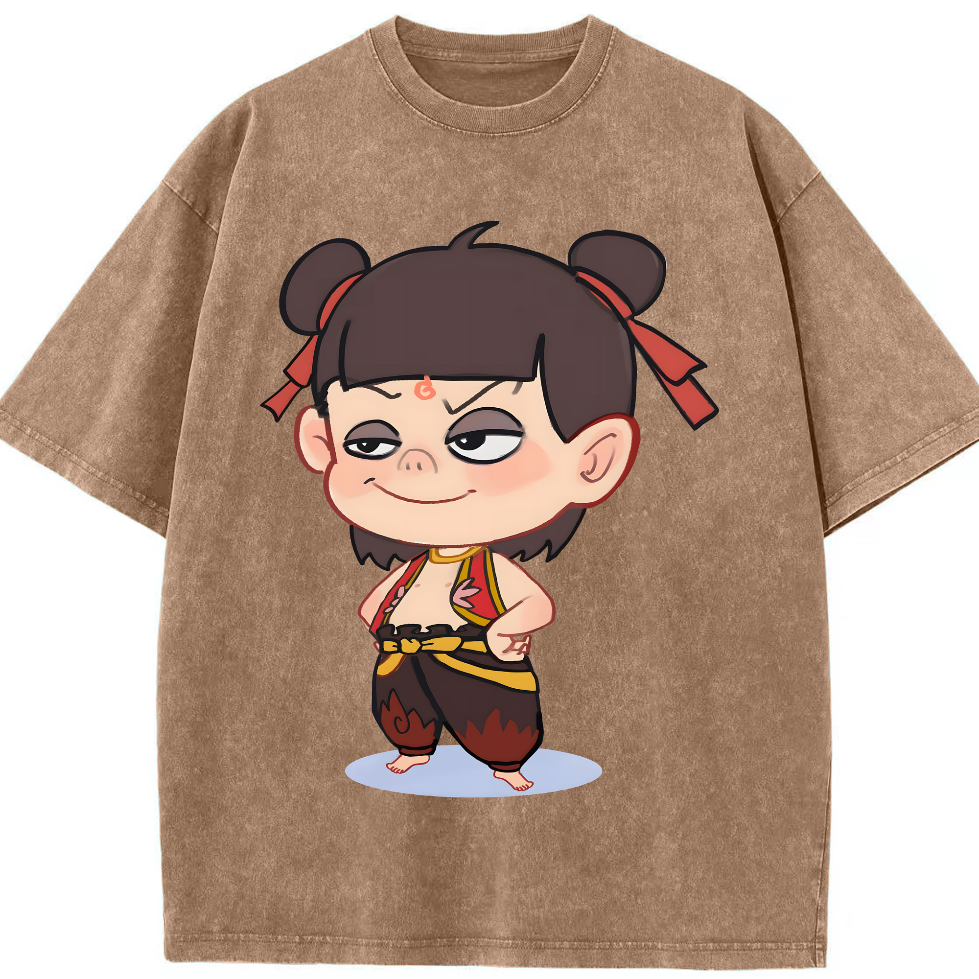 （画像用） Ne Zha 2 ナタ 魔童の大暴れ 綿100% ヴィンテージ風 半袖Tシャツ（フロントプリント）