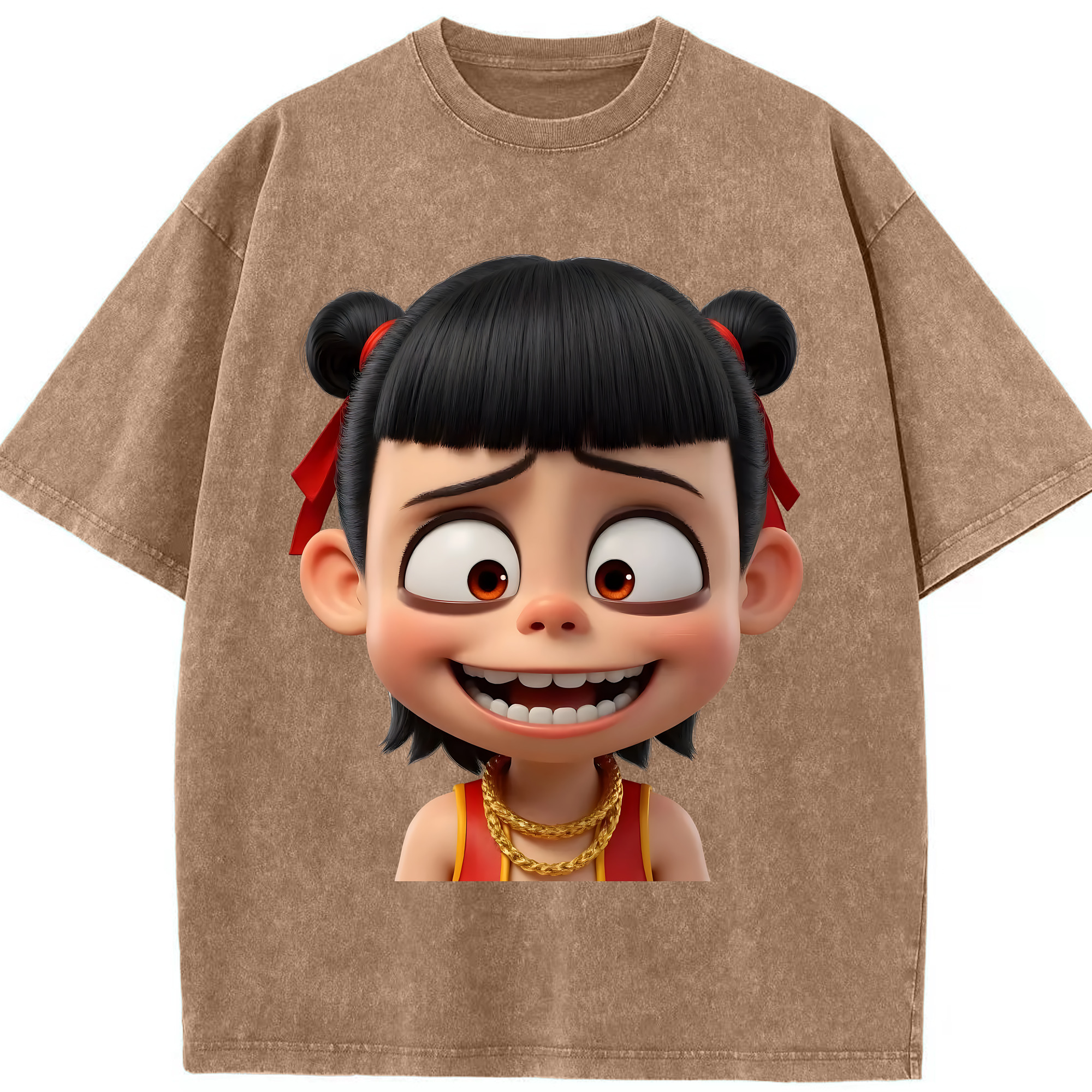 （画像用） Ne Zha 2 ナタ 魔童の大暴れ 綿100% ヴィンテージ風 半袖Tシャツ（フロントプリント）