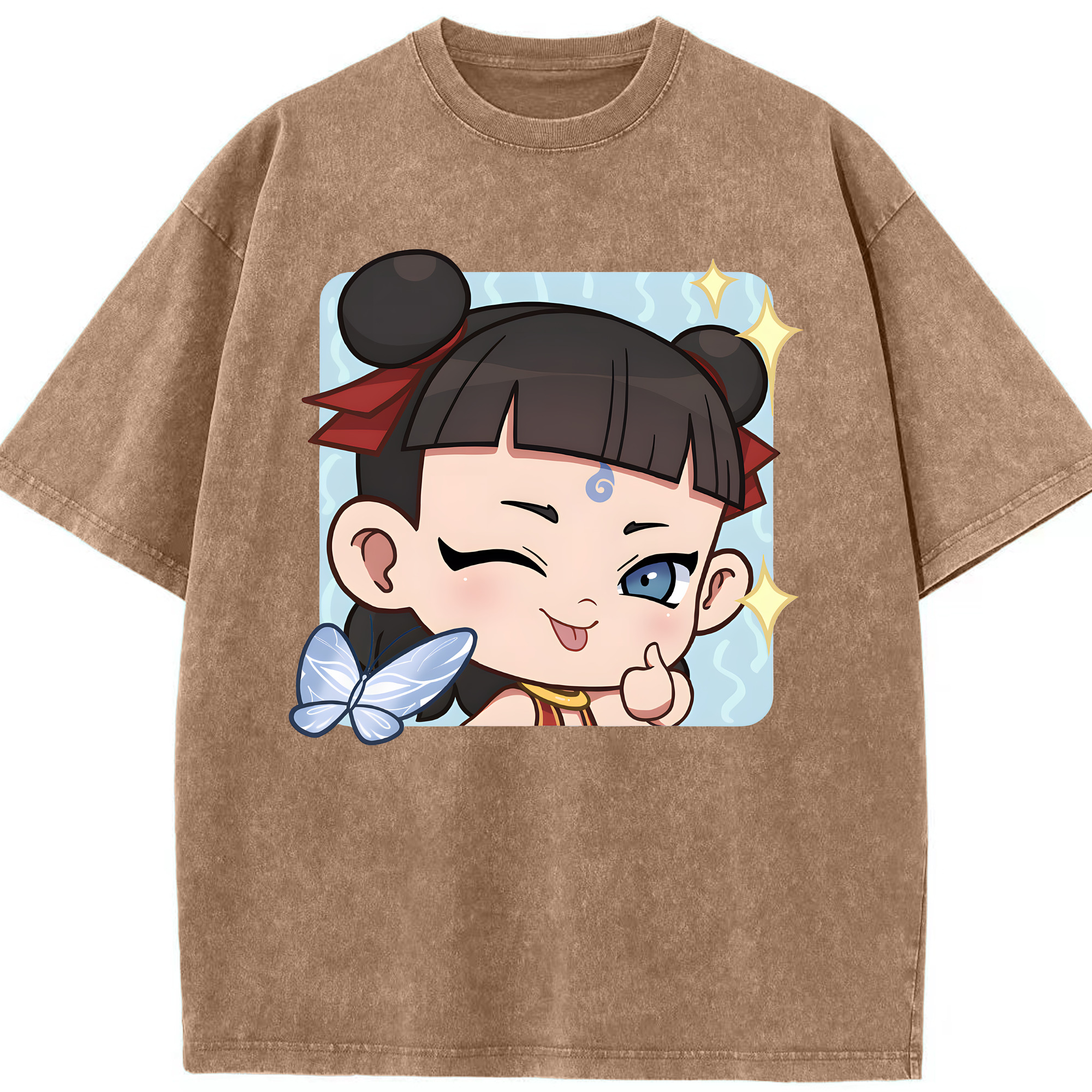 （画像用） Ne Zha 2 ナタ 魔童の大暴れ 綿100% ヴィンテージ風 半袖Tシャツ（フロントプリント）