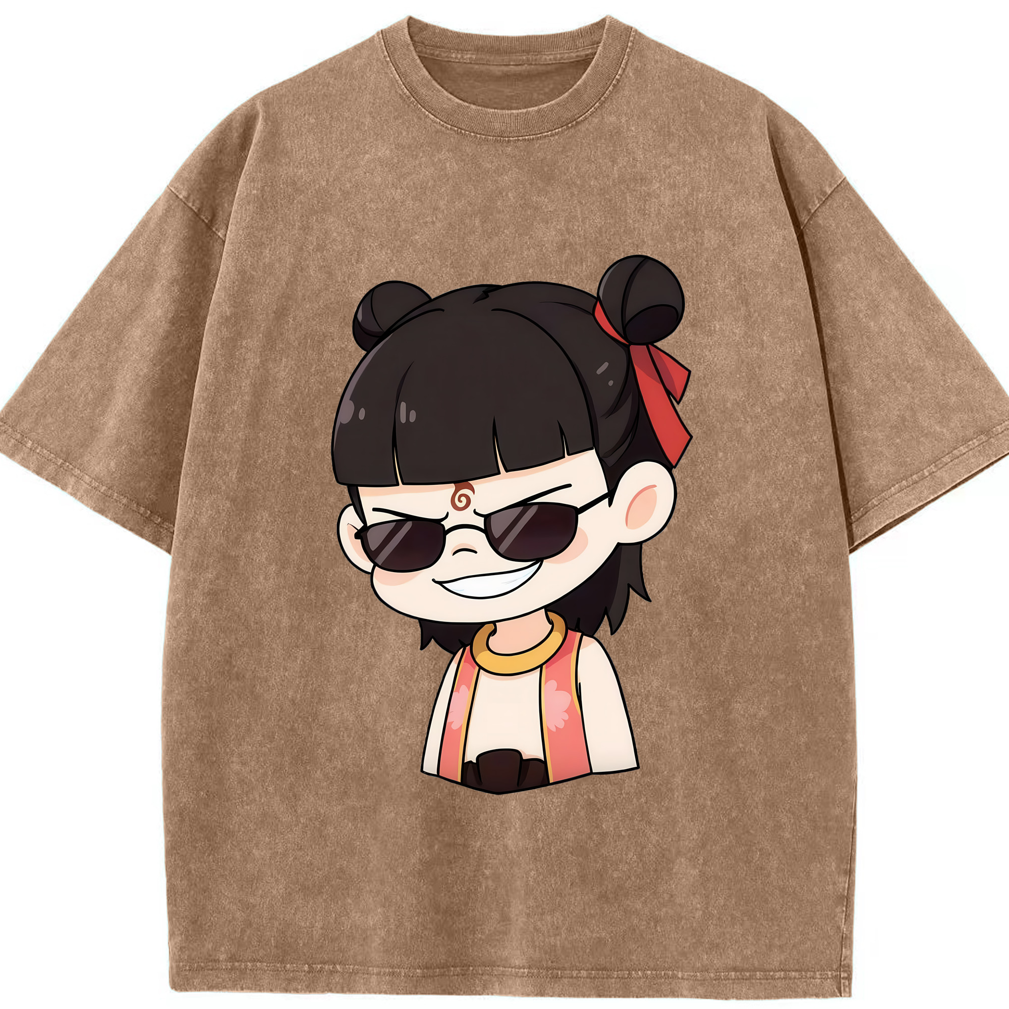 （画像用） Ne Zha 2 ナタ 魔童の大暴れ 綿100% ヴィンテージ風 半袖Tシャツ（フロントプリント）