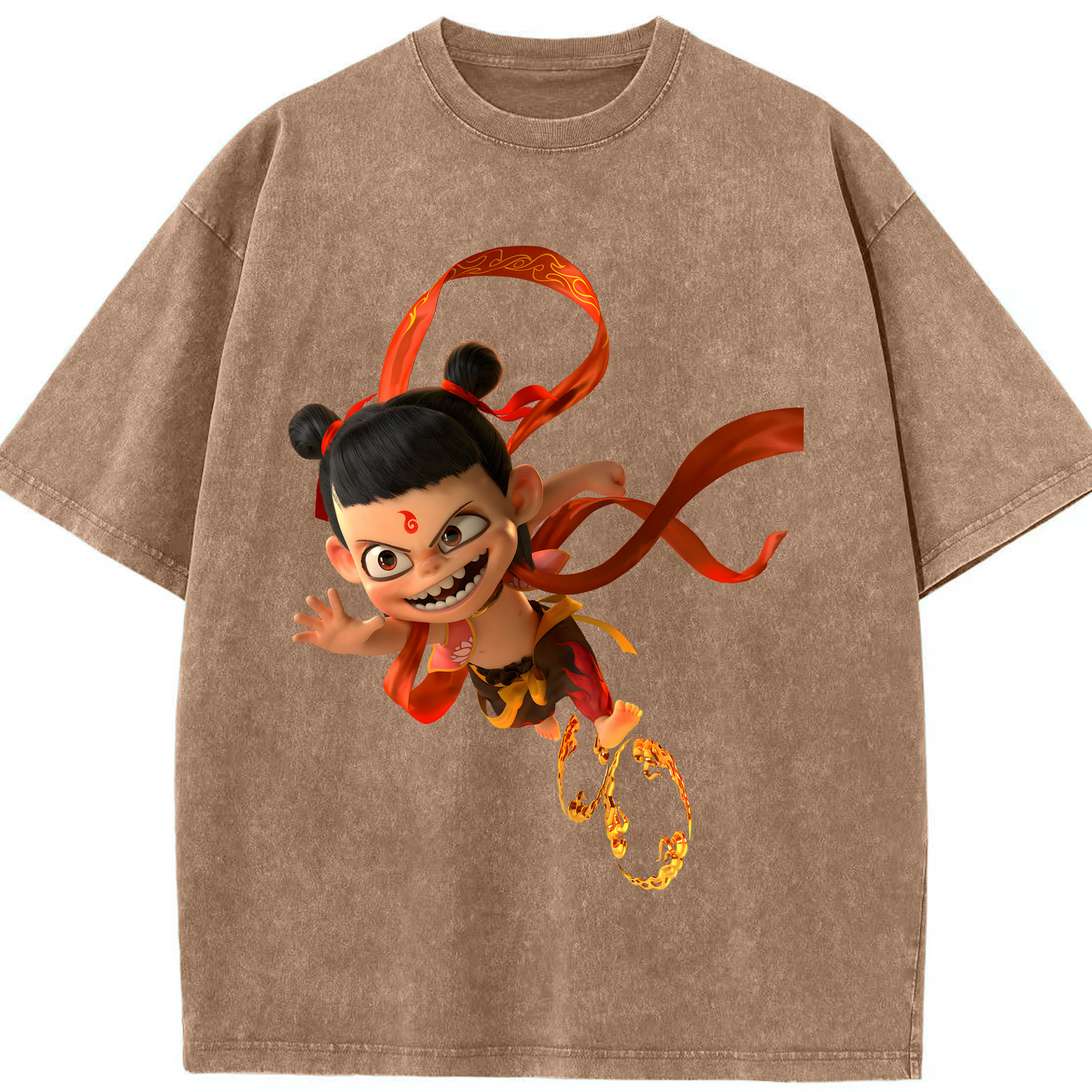 （画像用） Ne Zha 2 ナタ 魔童の大暴れ 綿100% ヴィンテージ風 半袖Tシャツ（フロントプリント）