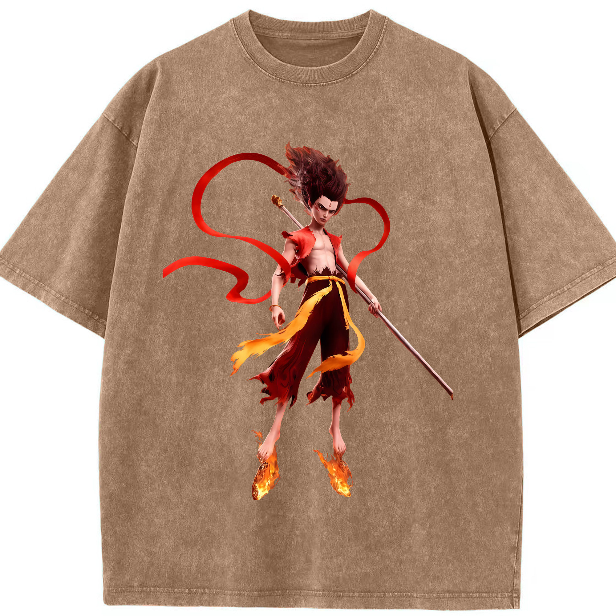 （画像用） Ne Zha 2 ナタ 魔童の大暴れ 綿100% ヴィンテージ風 半袖Tシャツ（フロントプリント）