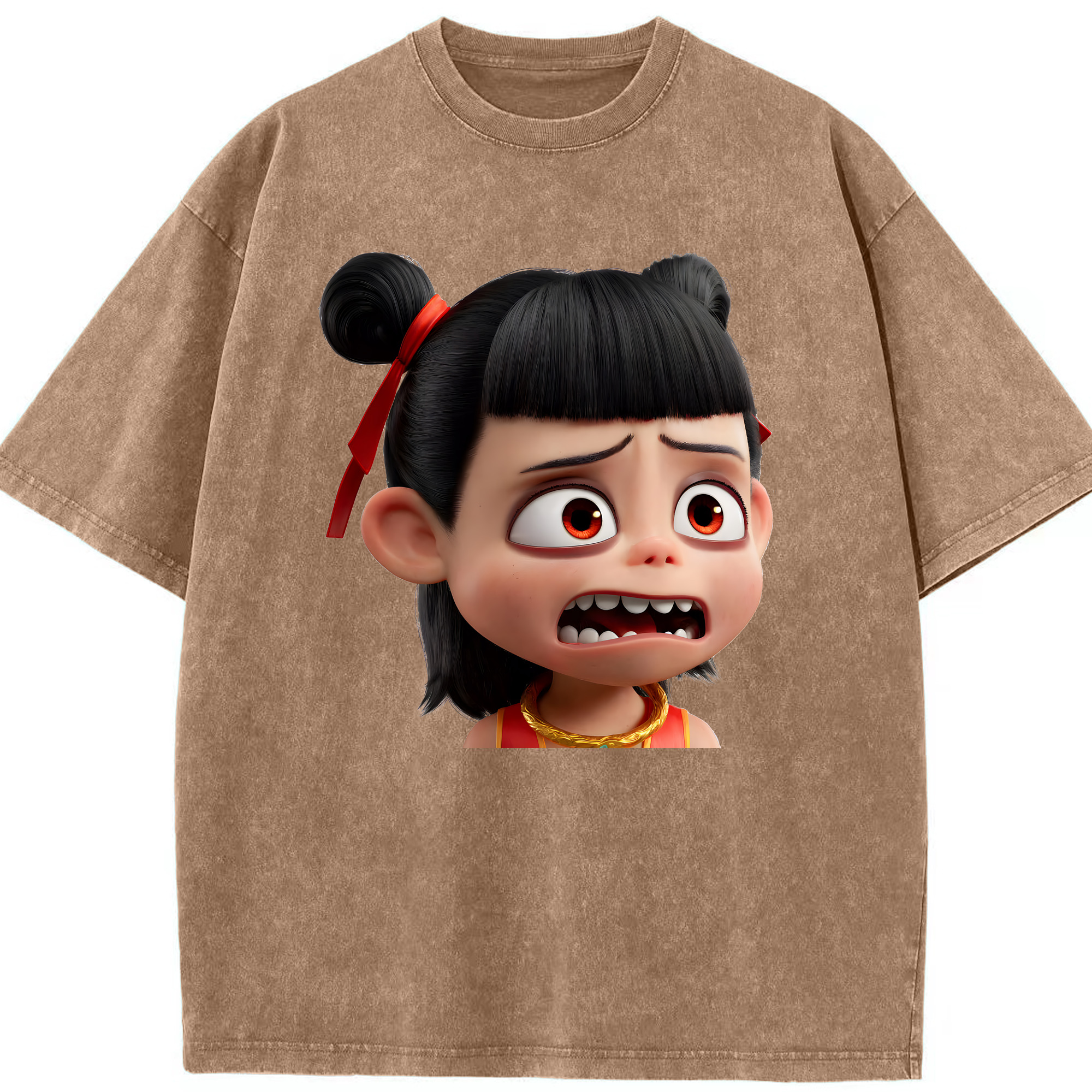 （画像用） Ne Zha 2 ナタ 魔童の大暴れ 綿100% ヴィンテージ風 半袖Tシャツ（フロントプリント）