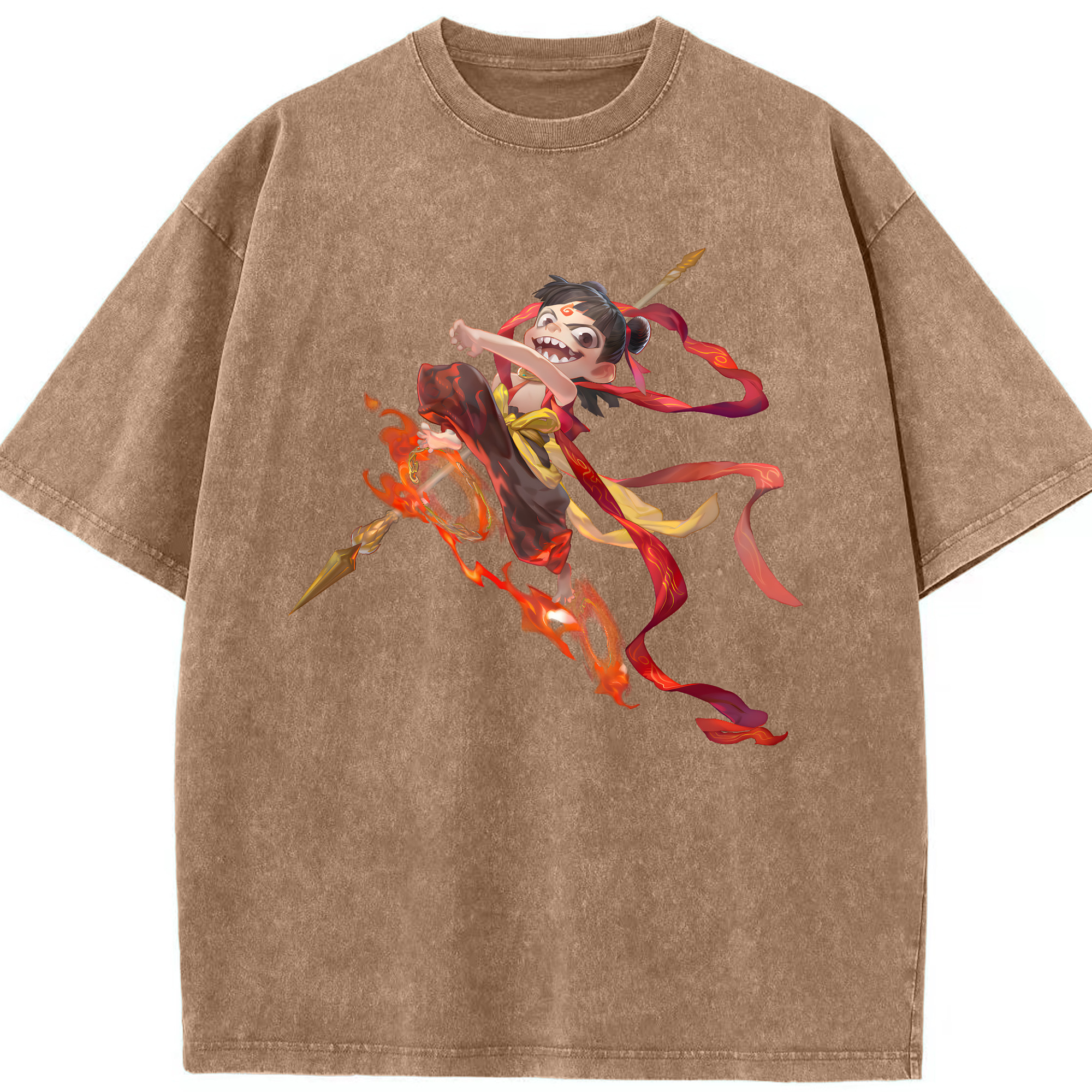 （画像用） Ne Zha 2 ナタ 魔童の大暴れ 綿100% ヴィンテージ風 半袖Tシャツ（フロントプリント）