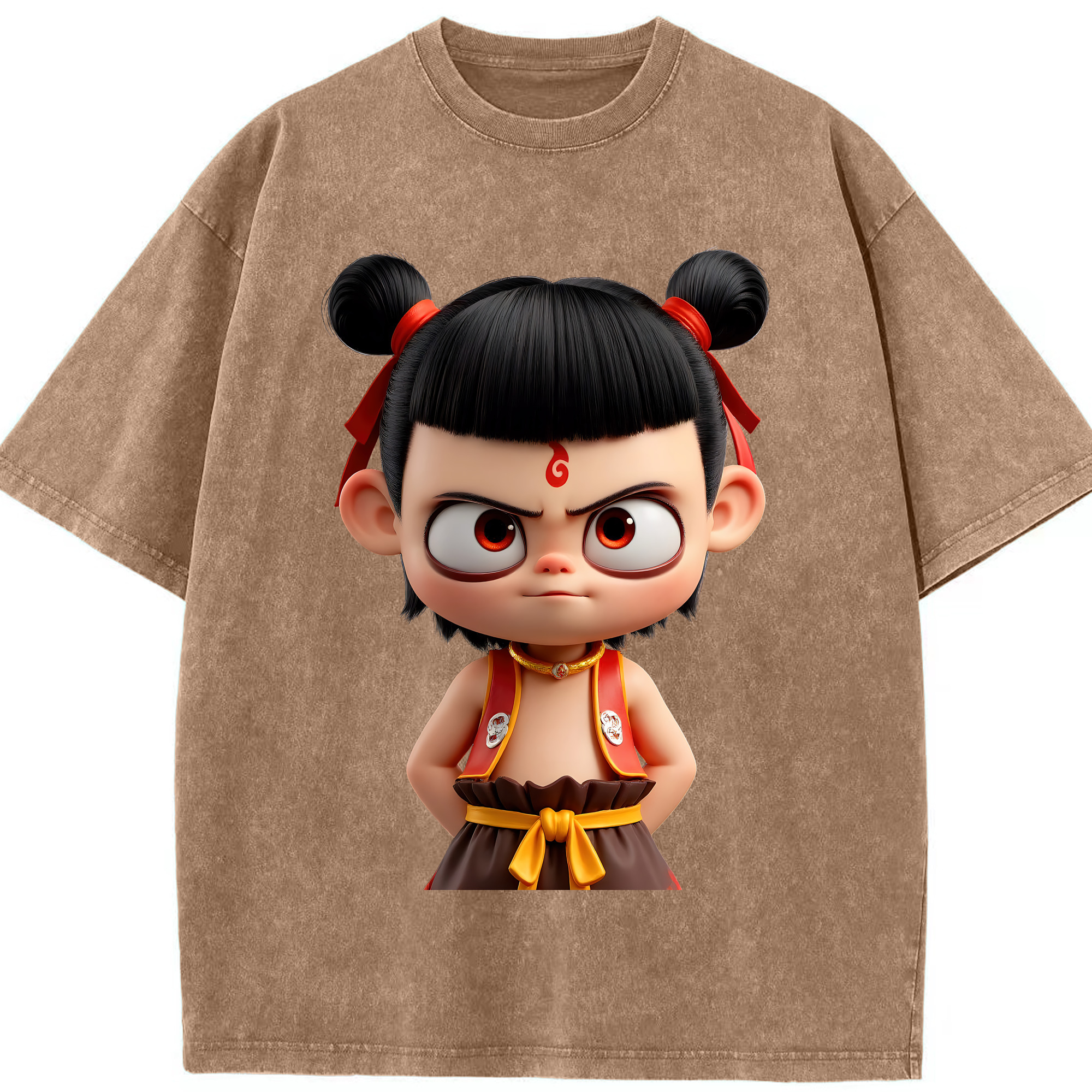 （画像用） Ne Zha 2 ナタ 魔童の大暴れ 綿100% ヴィンテージ風 半袖Tシャツ（フロントプリント）