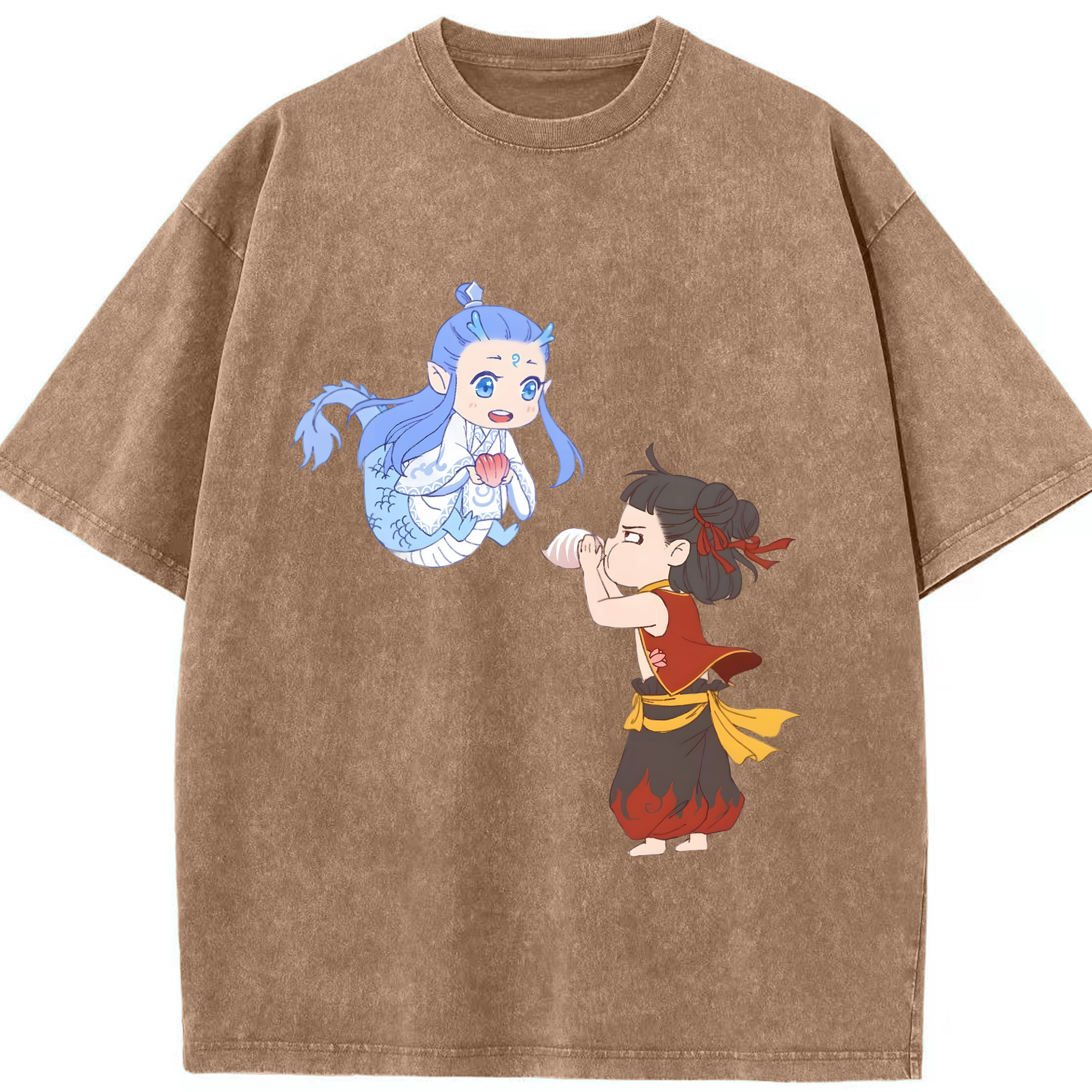 （画像用） Ne Zha 2 ナタ 魔童の大暴れ 綿100% ヴィンテージ風 半袖Tシャツ（フロントプリント）