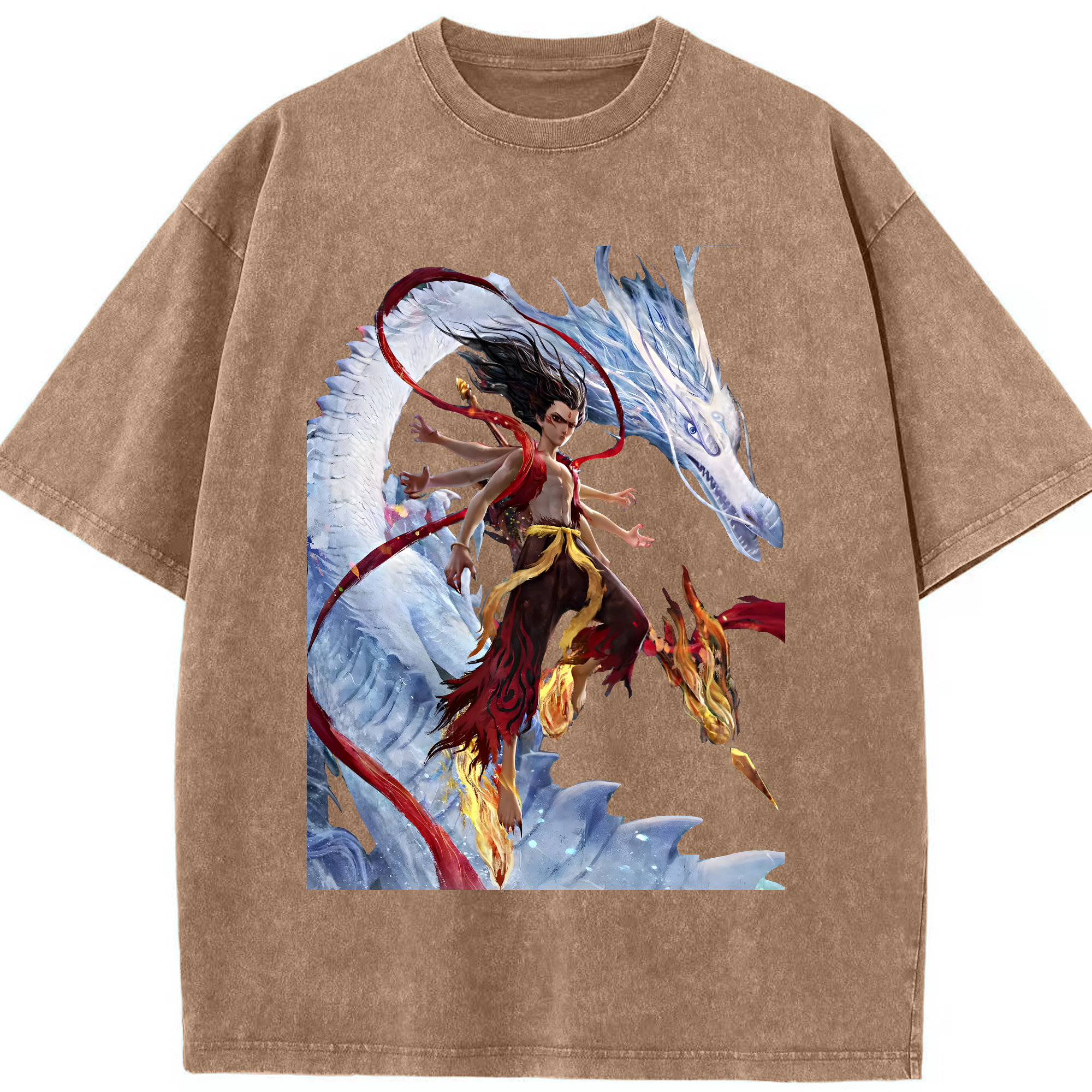 （画像用） Ne Zha 2 ナタ 魔童の大暴れ 綿100% ヴィンテージ風 半袖Tシャツ（フロントプリント）