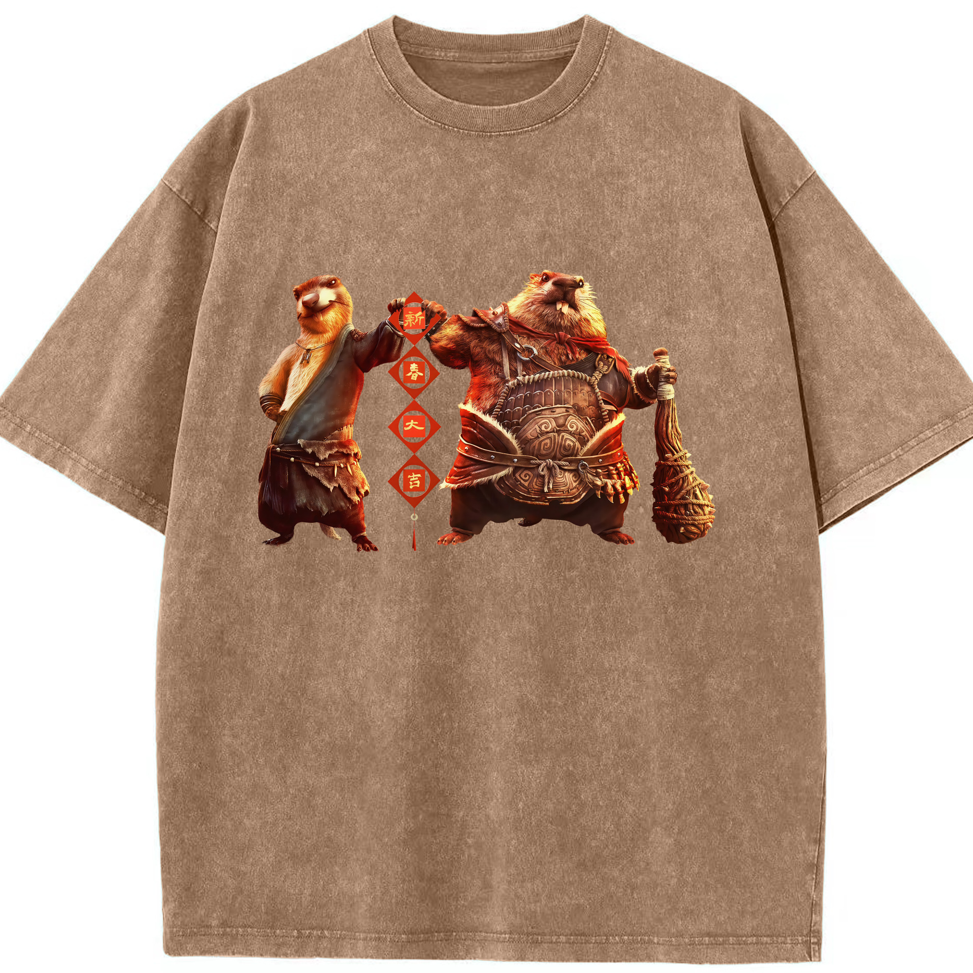 （画像用） Ne Zha 2 ナタ 魔童の大暴れ 綿100% ヴィンテージ風 半袖Tシャツ（フロントプリント）