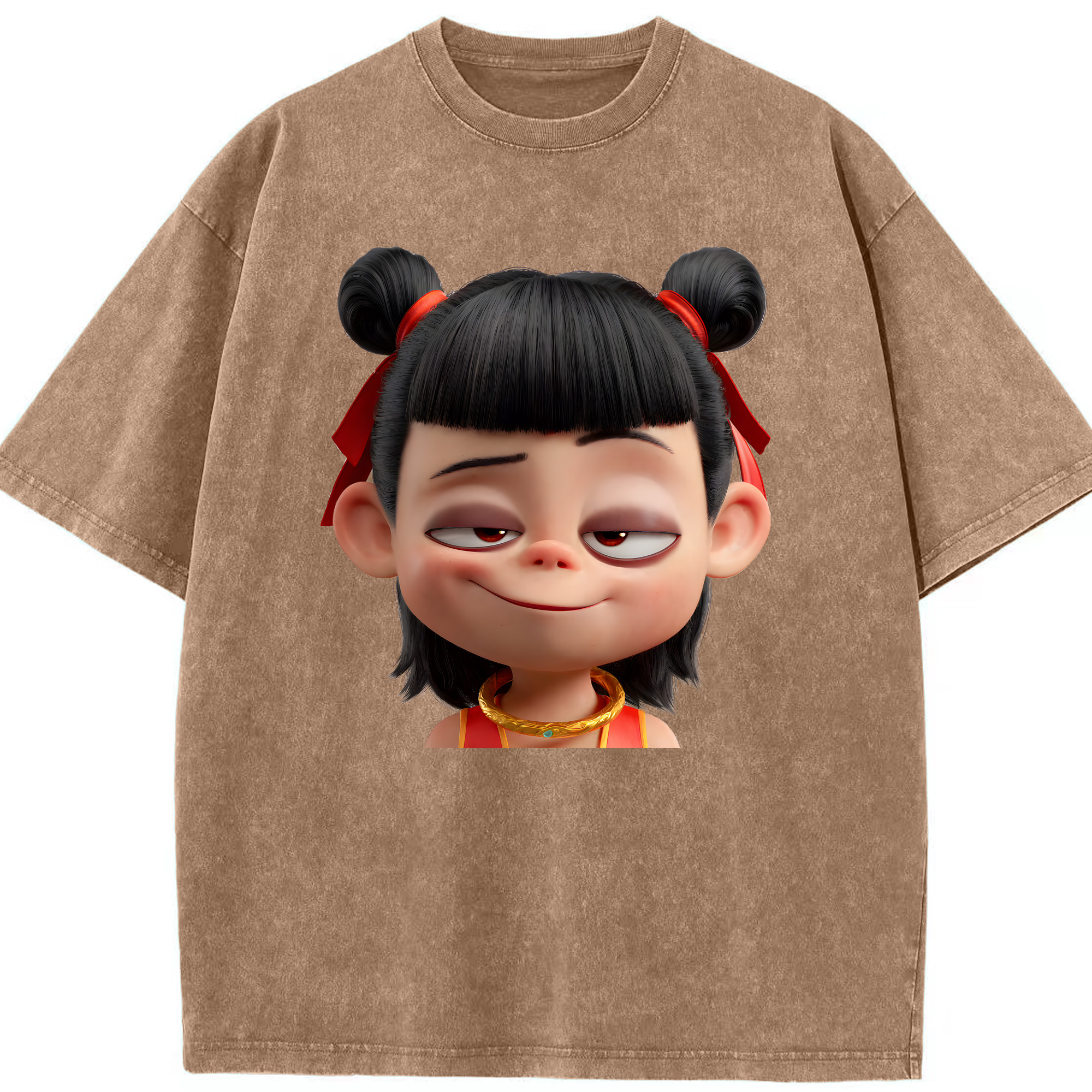 （画像用） Ne Zha 2 ナタ 魔童の大暴れ 綿100% ヴィンテージ風 半袖Tシャツ（フロントプリント）