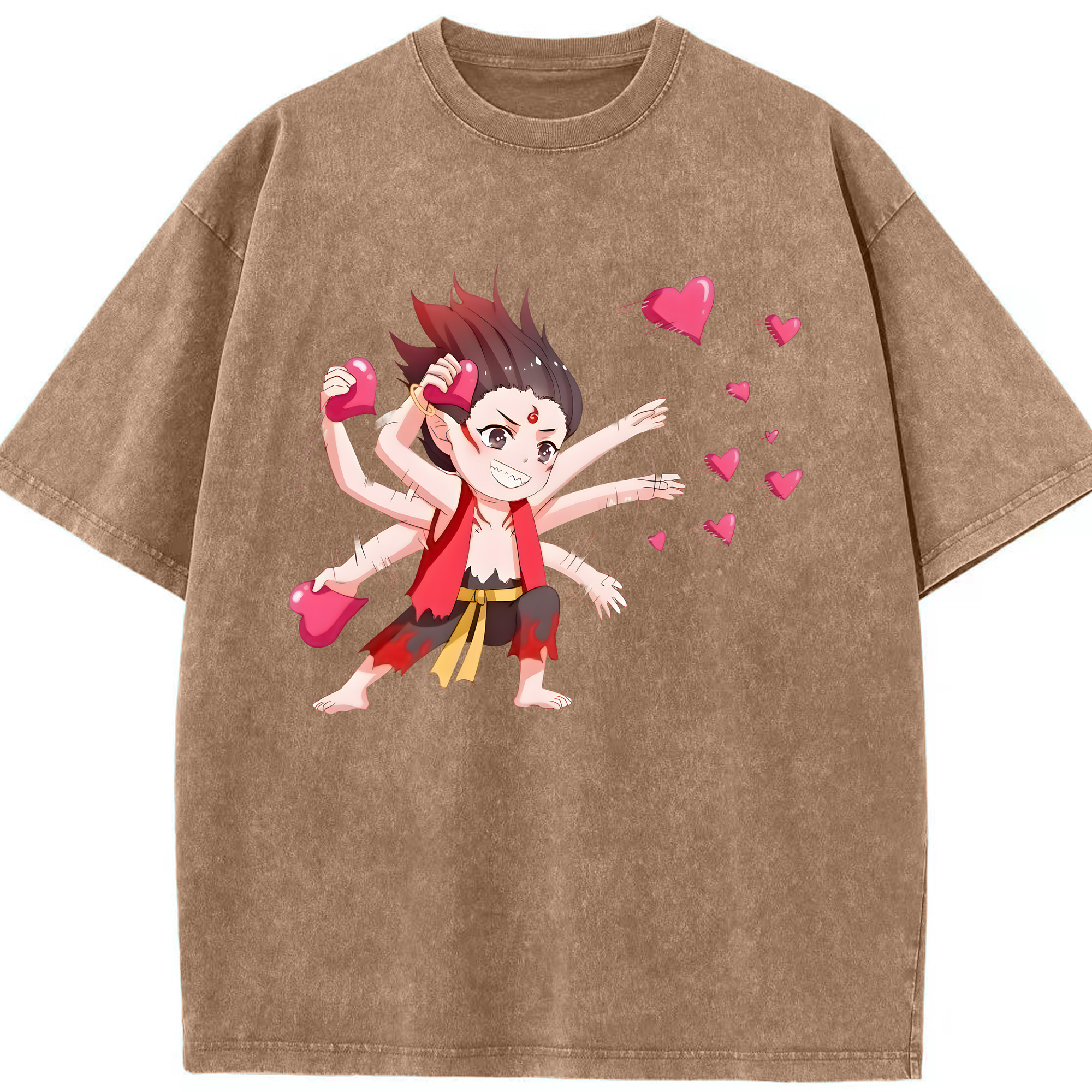 （画像用） Ne Zha 2 ナタ 魔童の大暴れ 綿100% ヴィンテージ風 半袖Tシャツ（フロントプリント）