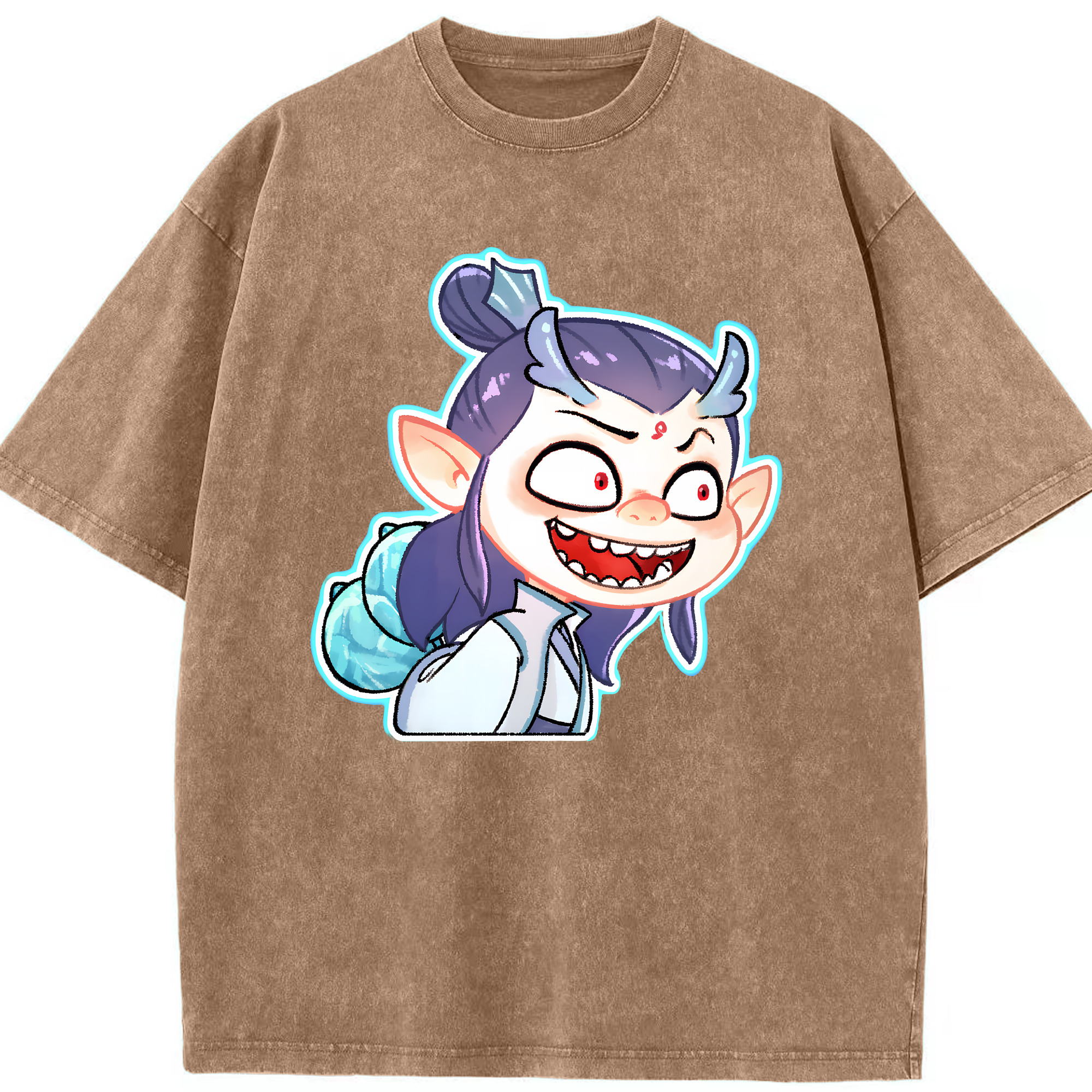（画像用） Ne Zha 2 ナタ 魔童の大暴れ 綿100% ヴィンテージ風 半袖Tシャツ（フロントプリント）