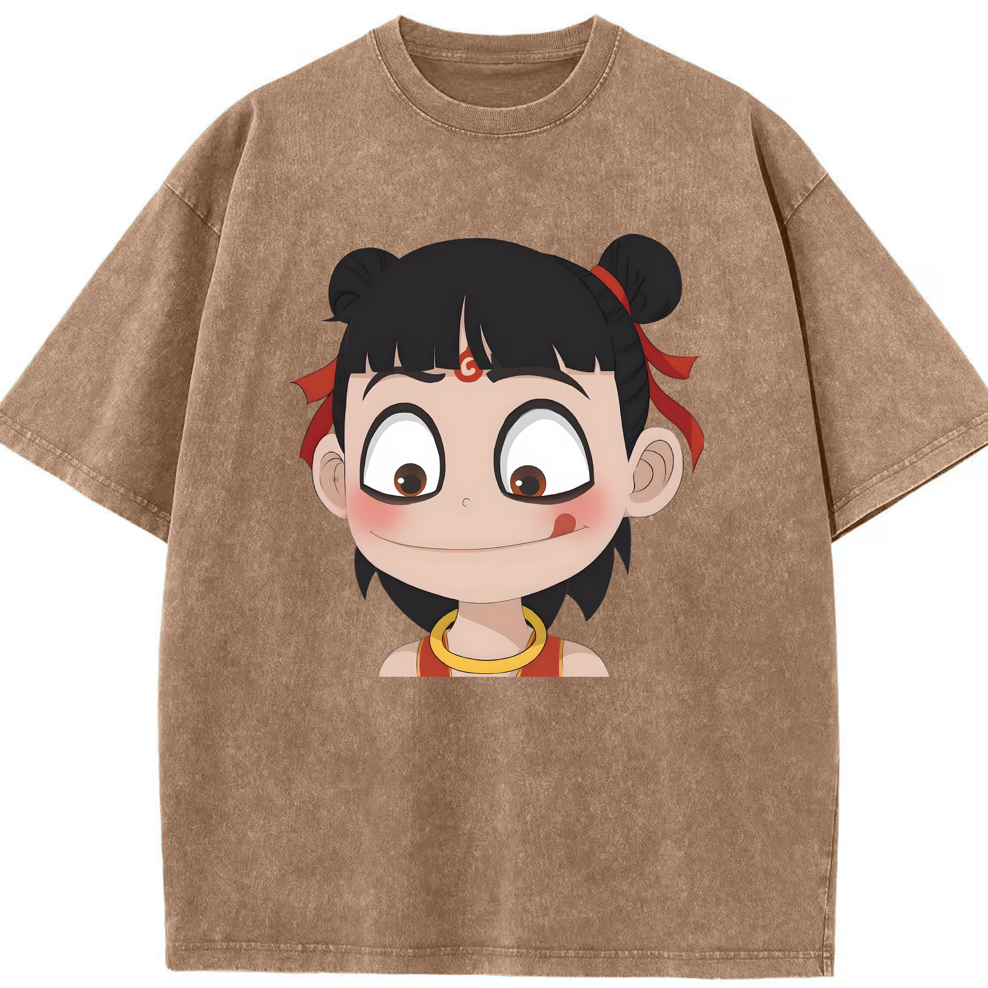 （画像用） Ne Zha 2 ナタ 魔童の大暴れ 綿100% ヴィンテージ風 半袖Tシャツ（フロントプリント）