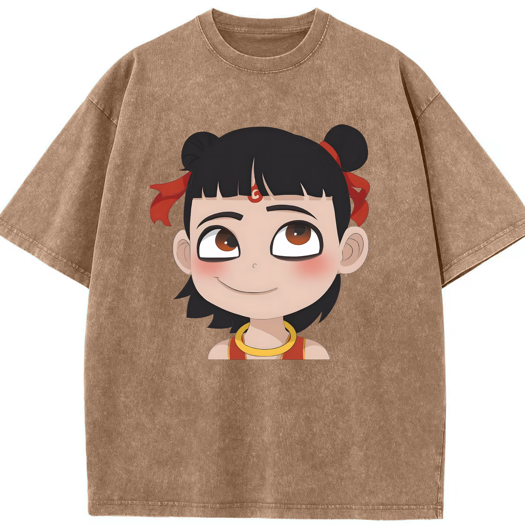（画像用） Ne Zha 2 ナタ 魔童の大暴れ 綿100% ヴィンテージ風 半袖Tシャツ（フロントプリント）
