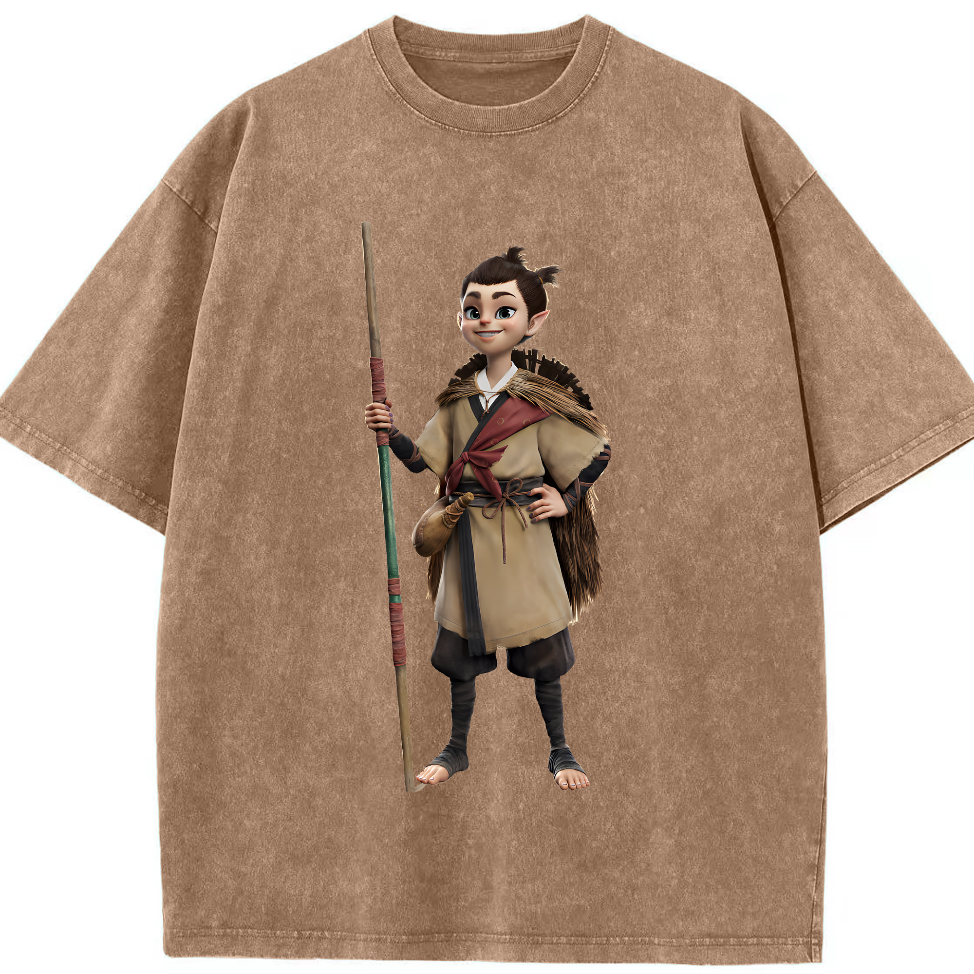 （画像用） Ne Zha 2 ナタ 魔童の大暴れ 綿100% ヴィンテージ風 半袖Tシャツ（フロントプリント）